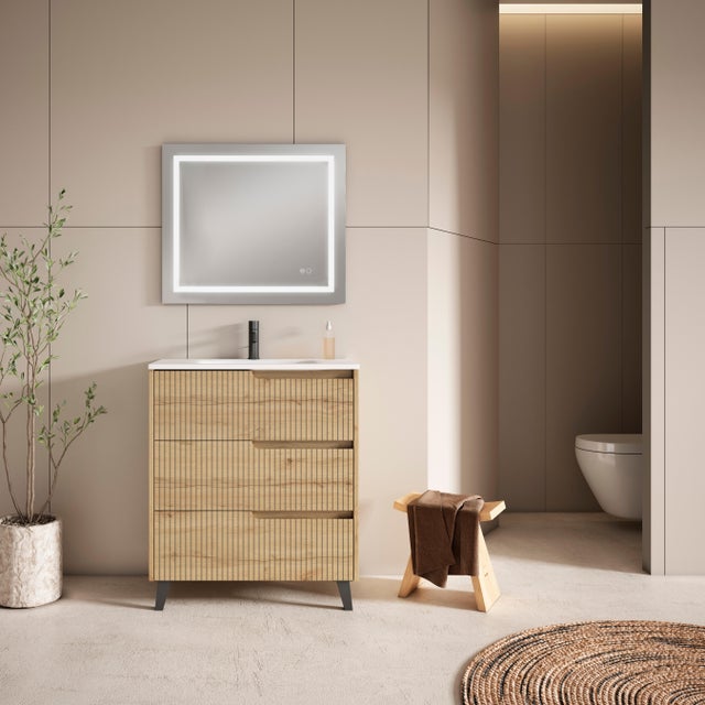 Espejo de baño rectangular con luz LED funcional Quadro 80x80 cm con antivaho, táctil color plata