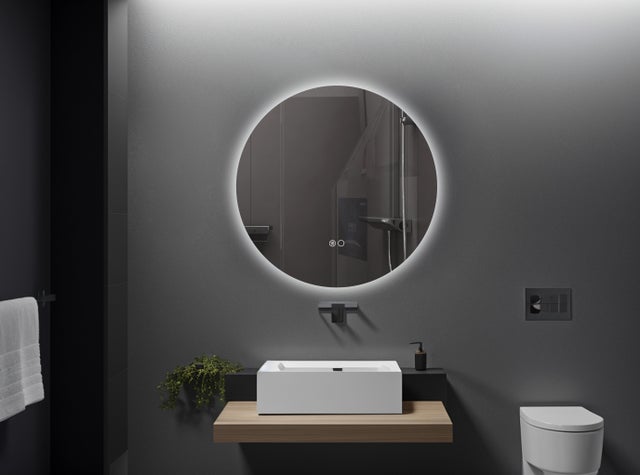 Espejo de baño redondo con luz LED funcional Circle 70 cm de diámetro con antivaho, táctil, sensor color plata