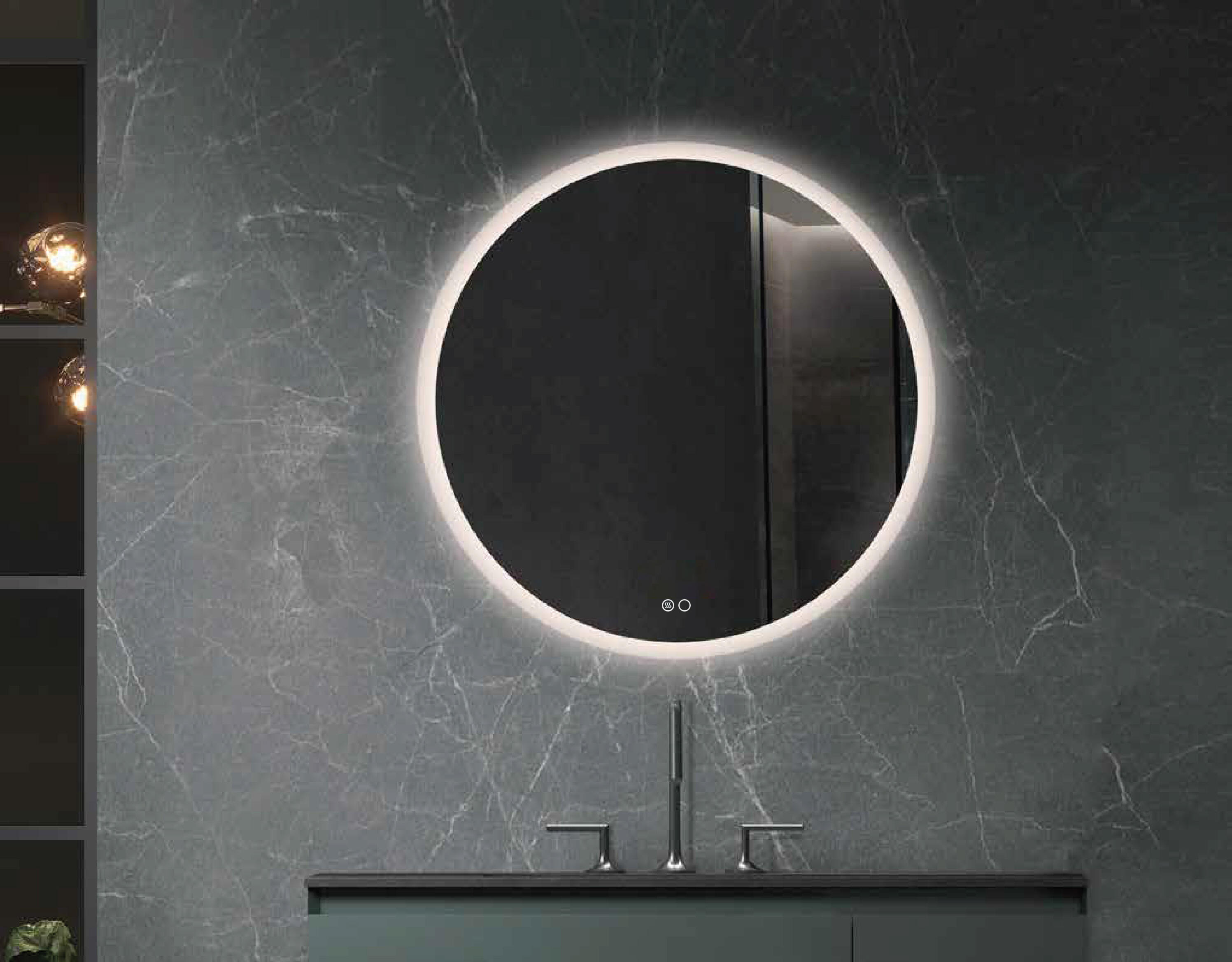 Espejo de baño con luz led funcional, circle acid gris/plata con antivaho, táctil 70x70 cm