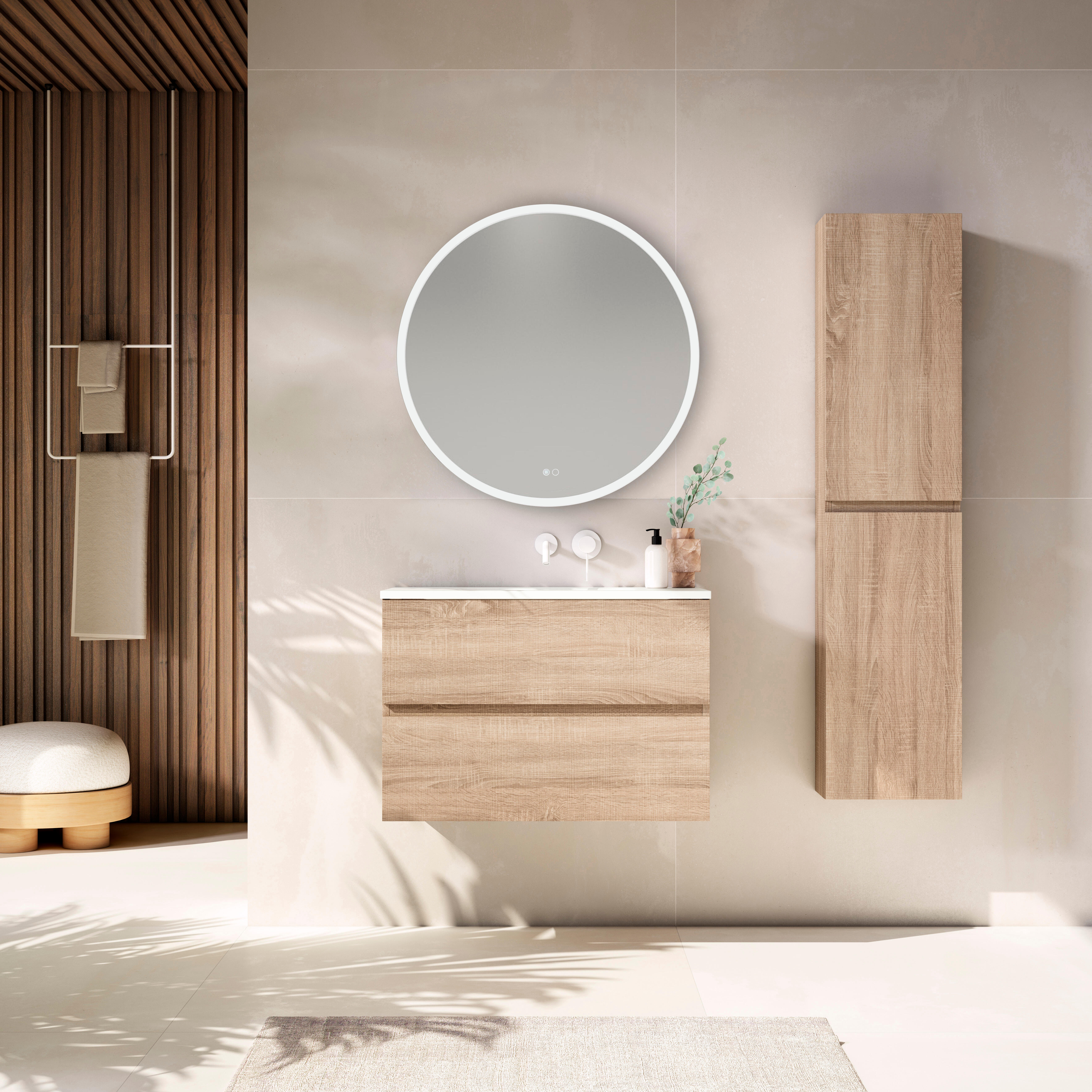 Espejo de baño con luz LED funcional,  Circle Acid gris/plata con antivaho, táctil 80x80 cm - 4
