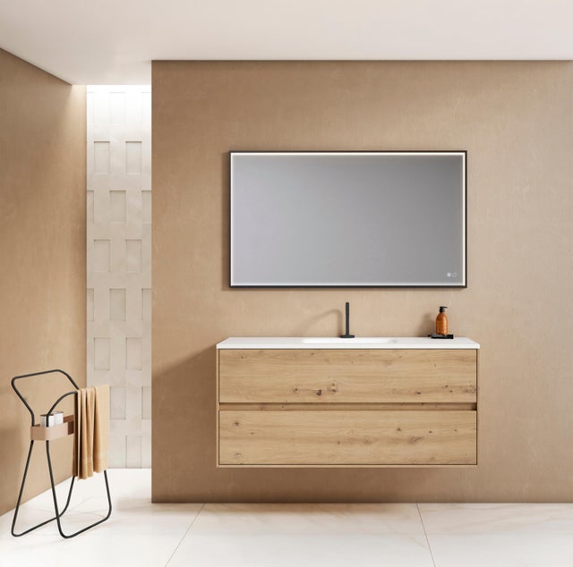 Espejo de baño rectangular con luz LED funcional Frame Black 100x80 cm con antivaho, sensor, táctil color negro