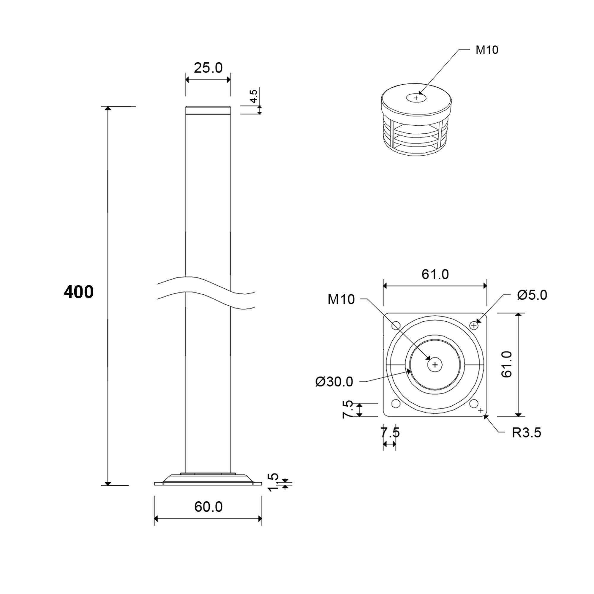 Pé de aço fixos REDONDO 400 D30 - 6