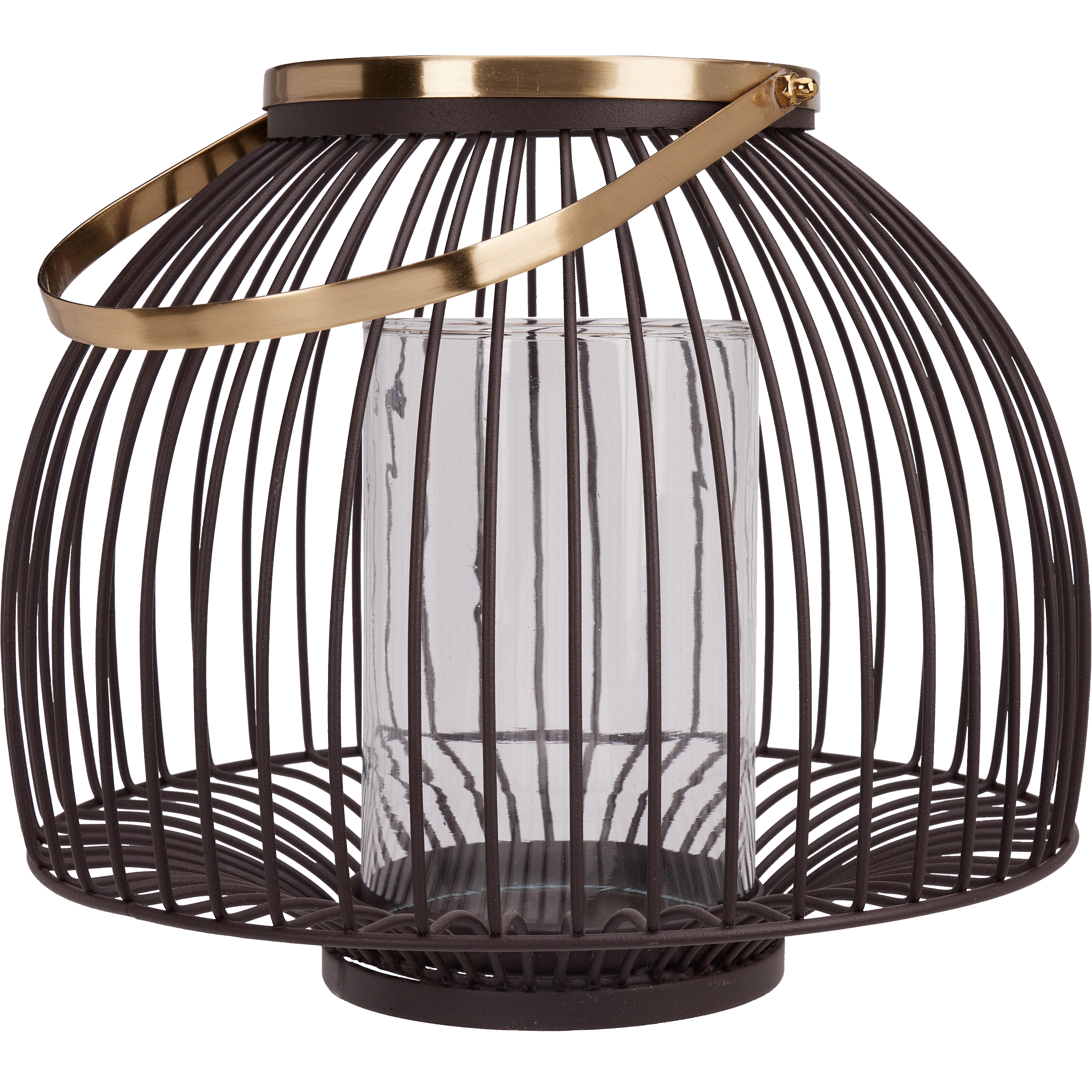 Lampion z uchwytem metalowy na świecę wys. 35 cm brązowy