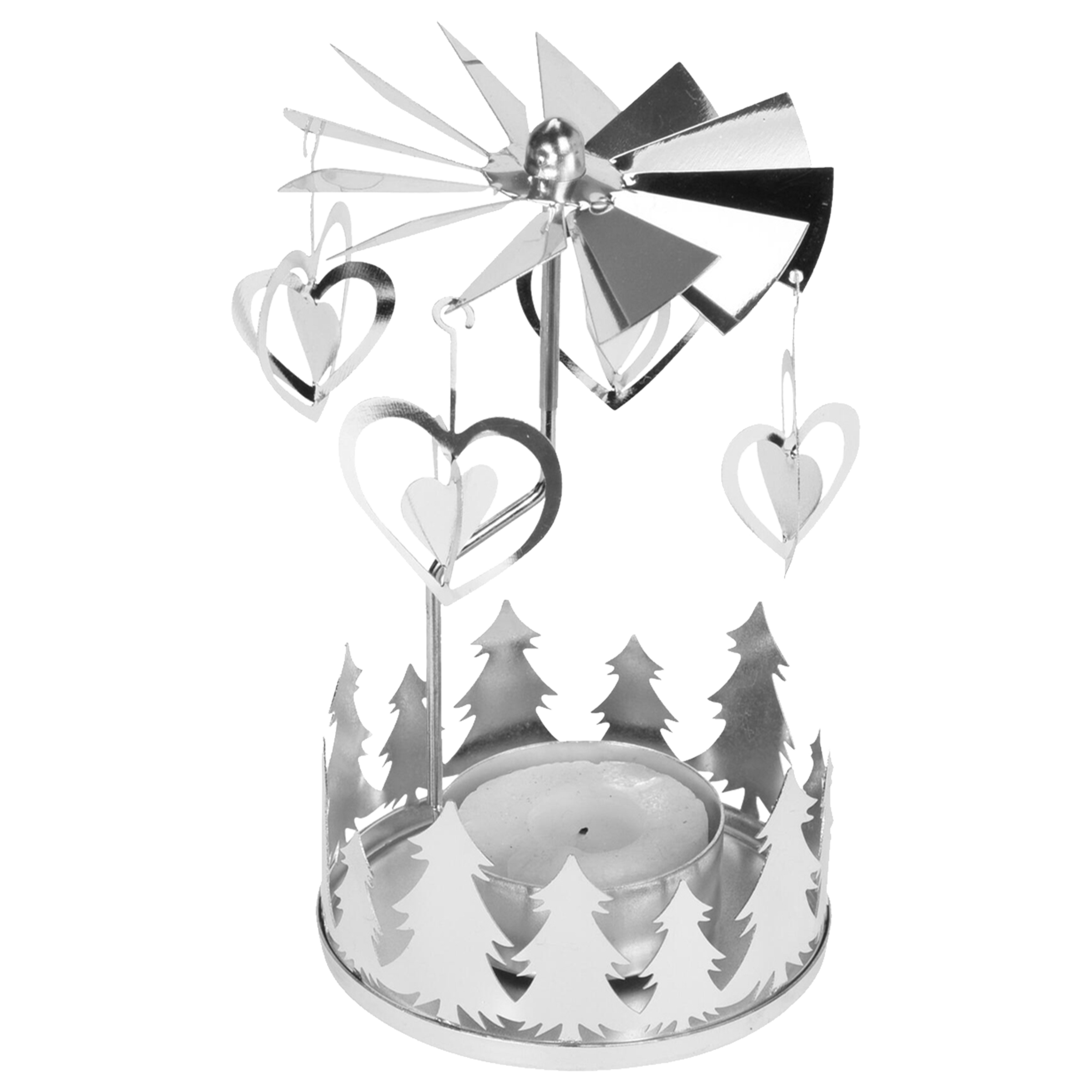Świecznik metalowy na tealight Karuzela 9 x 14 cm srebrny mix wzorów