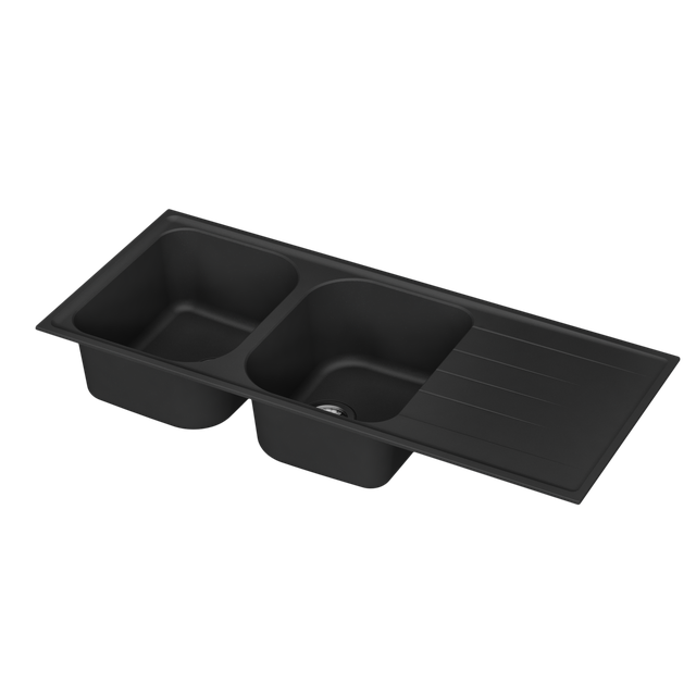 Lava louça 2 cubas com escorredor 116x50 cm quartzo preto Delinia Elbe