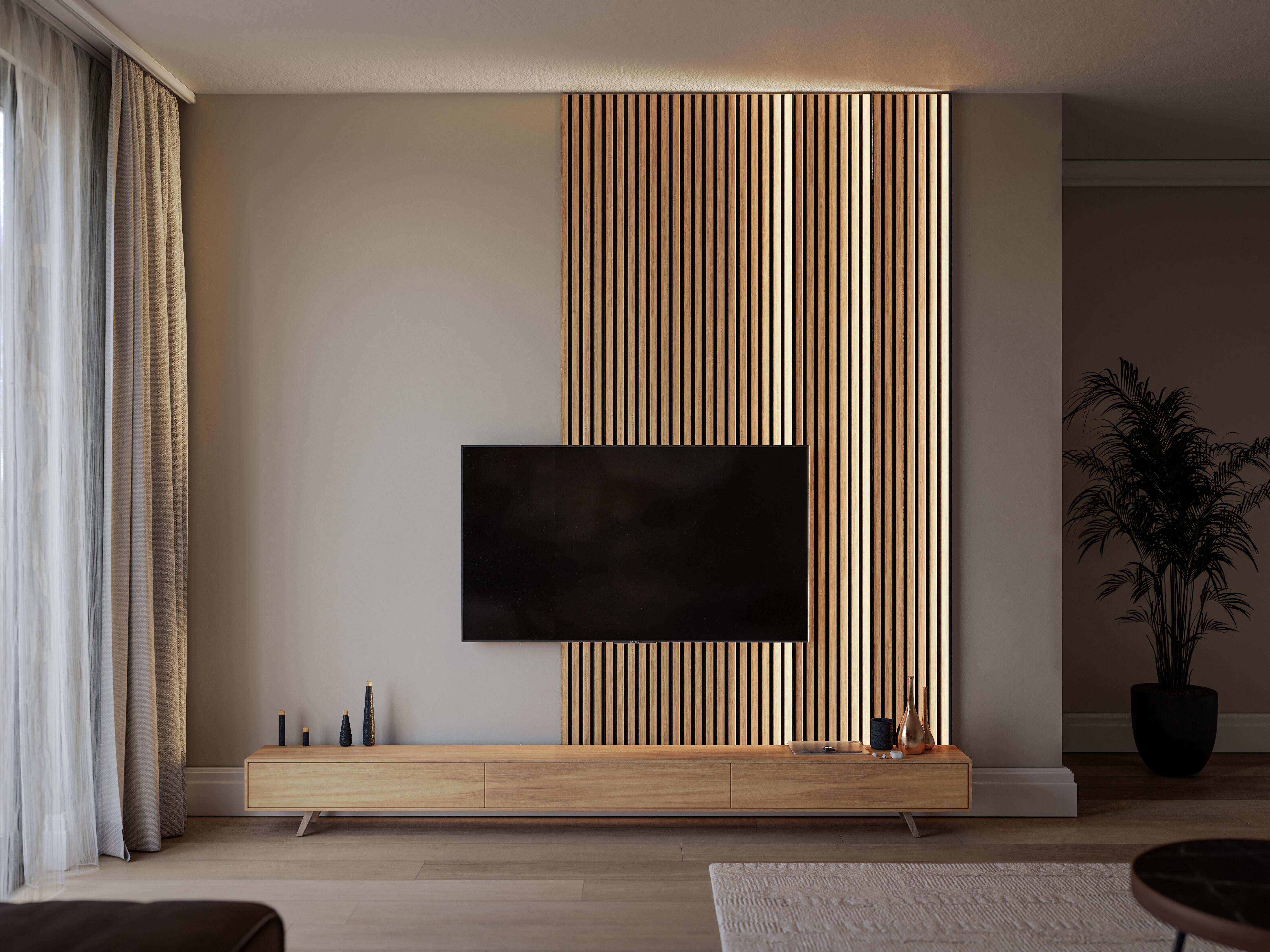 Panele ścienne lamele na HDF z oświetleniem LED 270x30 Dąb 7 lameli