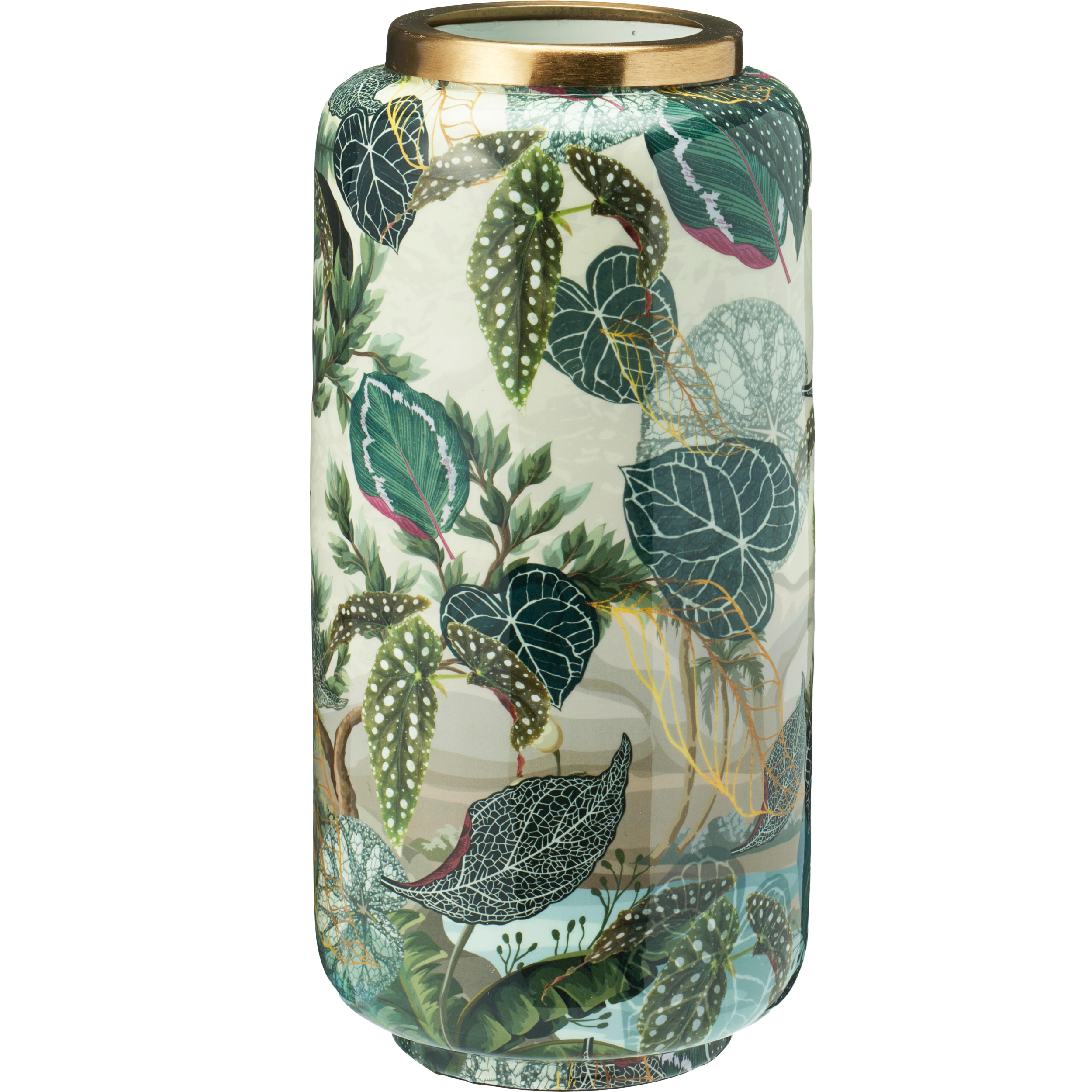 Wazon dekoracyjny botaniczny zielono-złoty wys. 30 cm