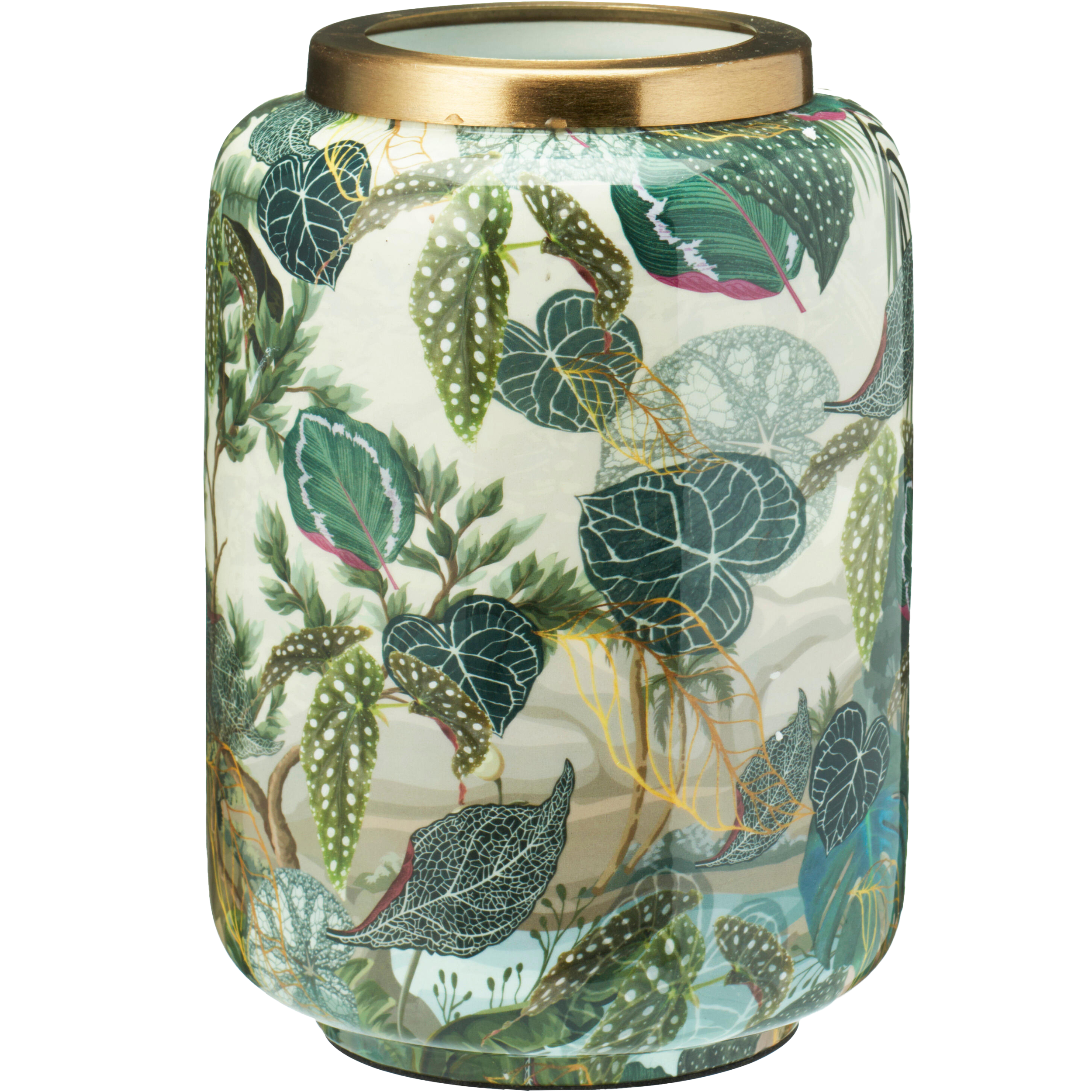 Wazon dekoracyjny botaniczny zielono-złoty wys. 20.5 cm