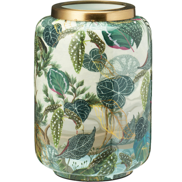 Wazon dekoracyjny botaniczny zielono-złoty wys. 20.5 cm