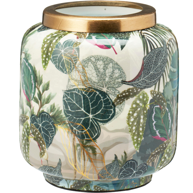 Wazon dekoracyjny botaniczny zielono-złoty wys. 15.5 cm