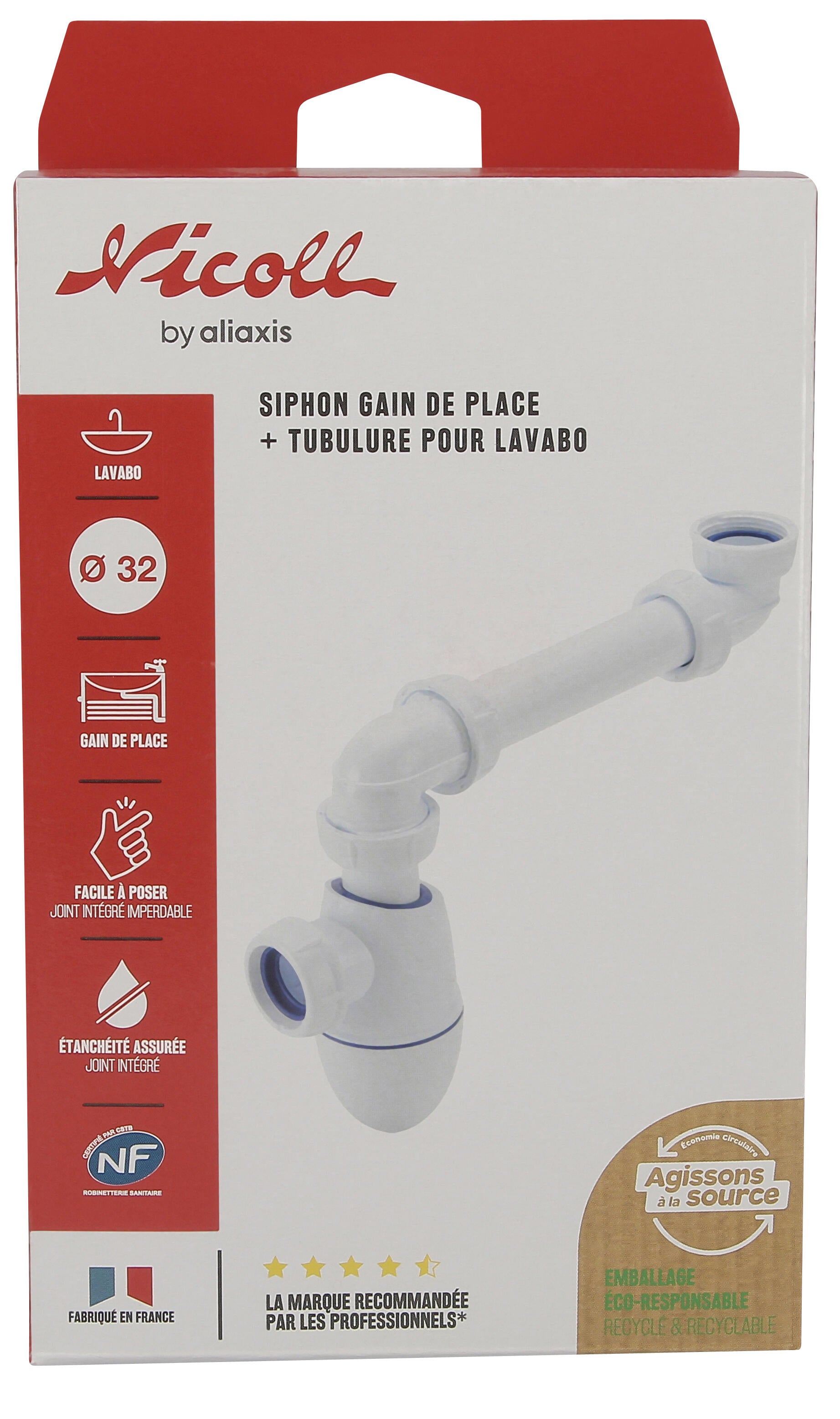 Siphon universel gain de place pour lavabo ou évier, en matières