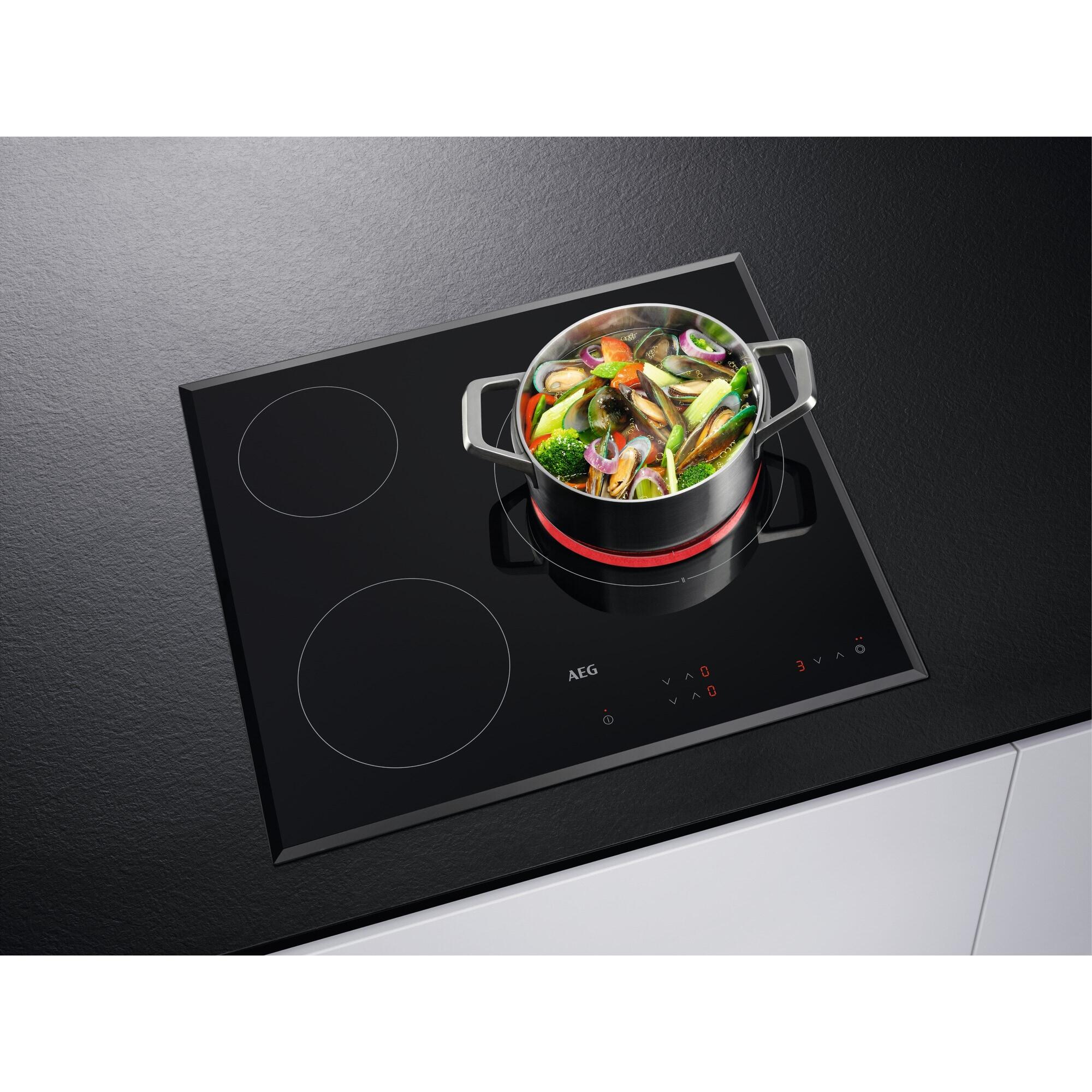 Placa vitrocerâmica 4 zonas de calor 6500 W 60 x 57 cm preto AEG HK624000FB - 4