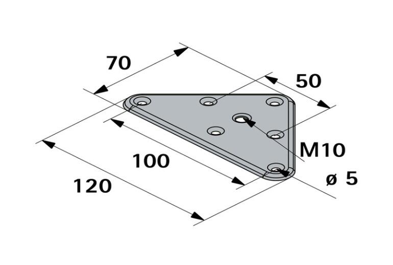 Plaque de montage triangulaire métal à visser, H.120 x l.70 mm - 2