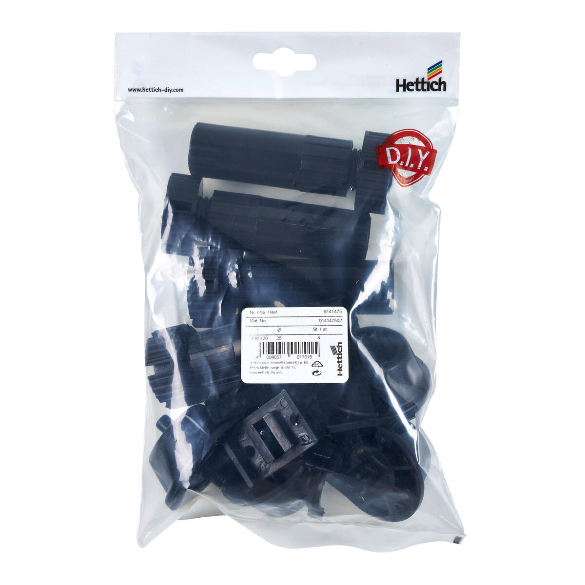 Lot de 4 pieds plastique noirs à visser, D.25mm, H.100 mm - 4