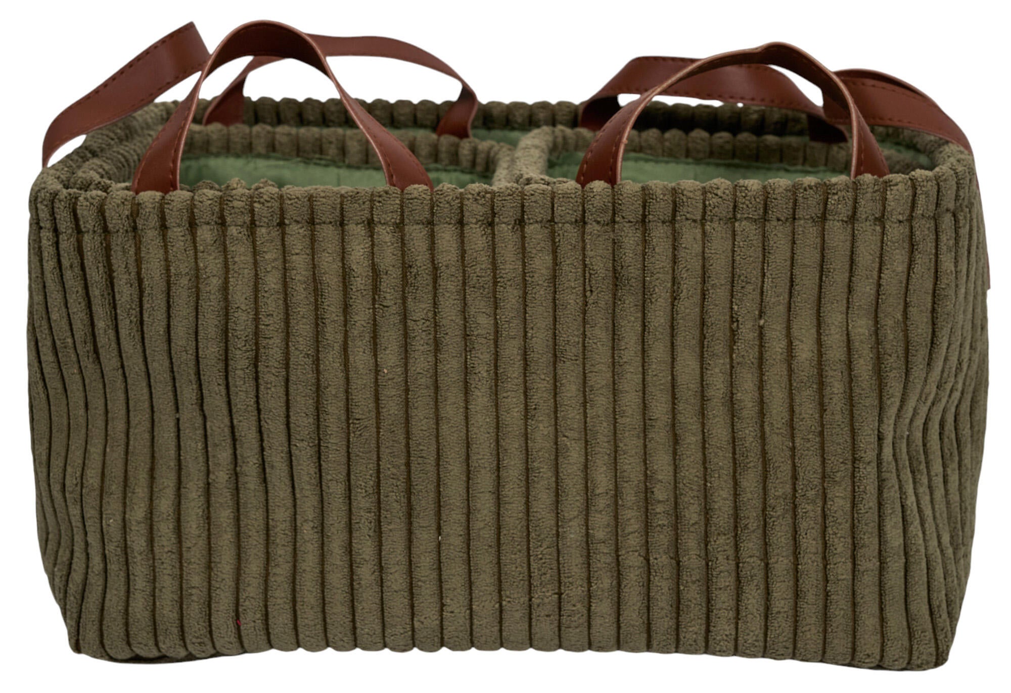 Set de 3 cestas de almacenamiento con asas cocooning terciopelo poliéster acanalado verde