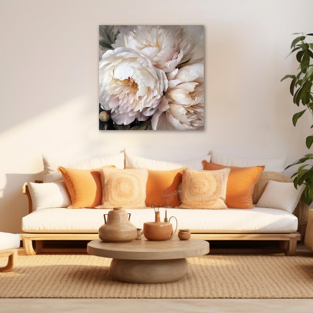 Cuadro decorativo 1189 Flor Peonia Blanco/Rosa de 80x80 cm