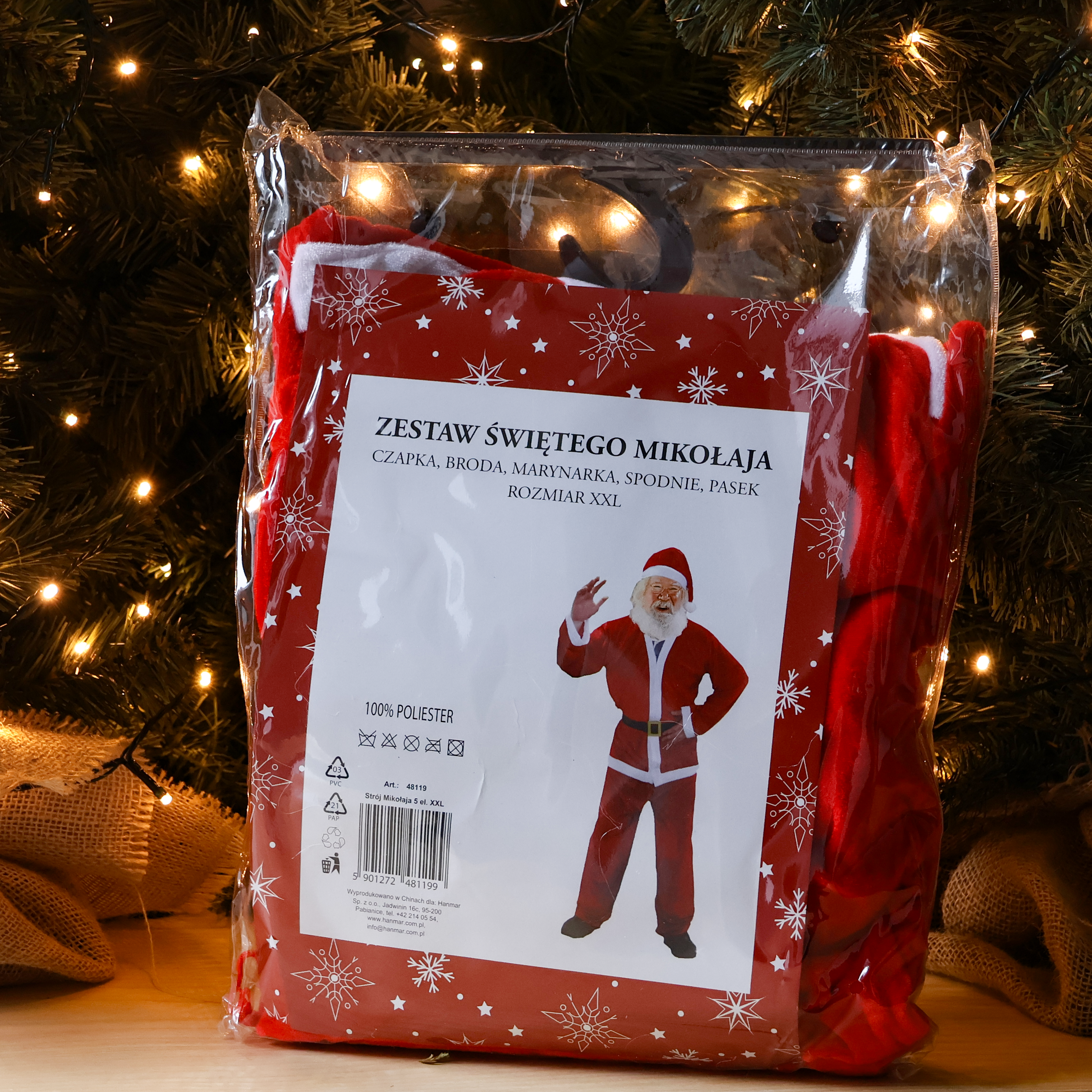 Strój św. Mikołaja czerwony + czapka i broda welur XXL - 3
