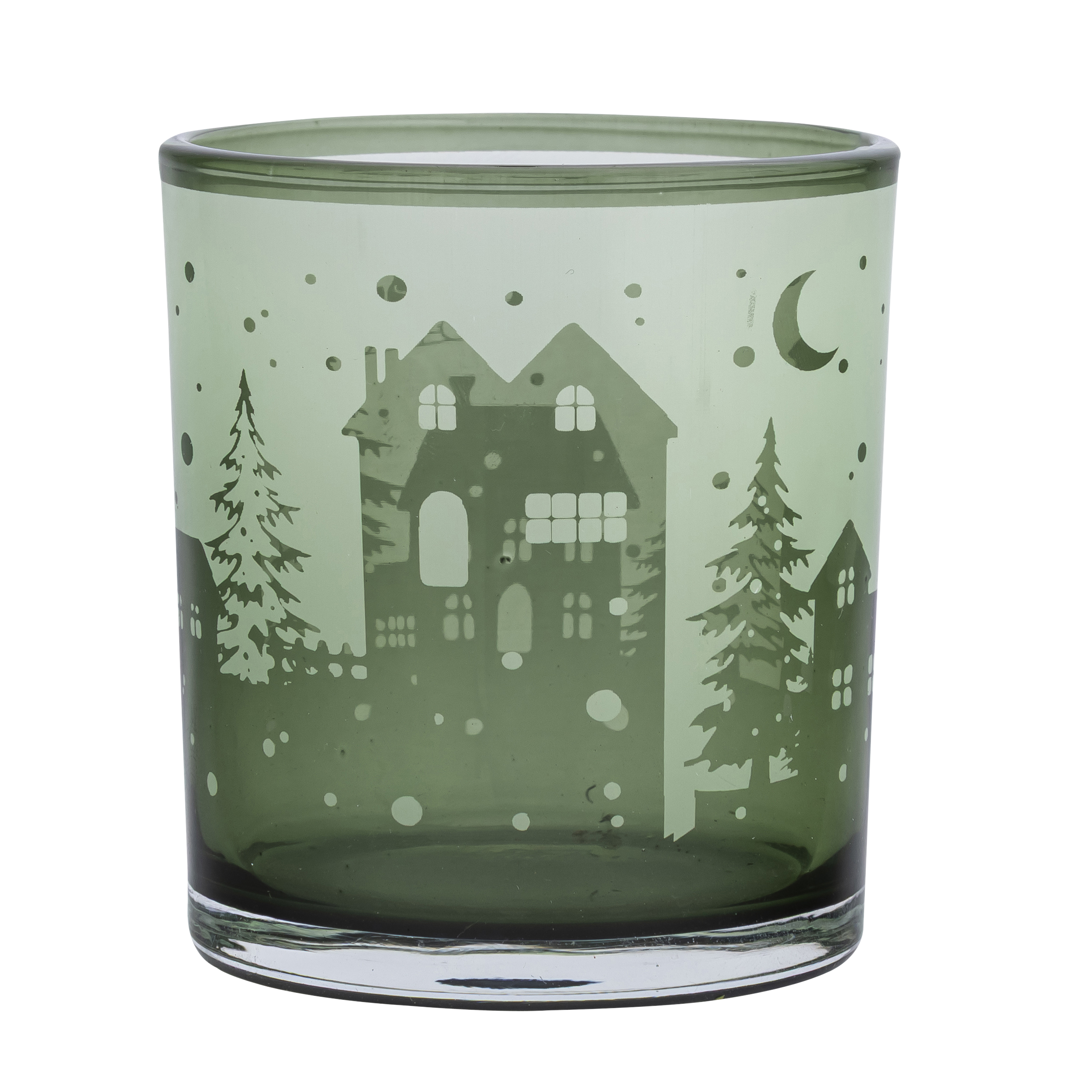 Świecznik szklany na tealight Renifer 7 x 8 cm zielony