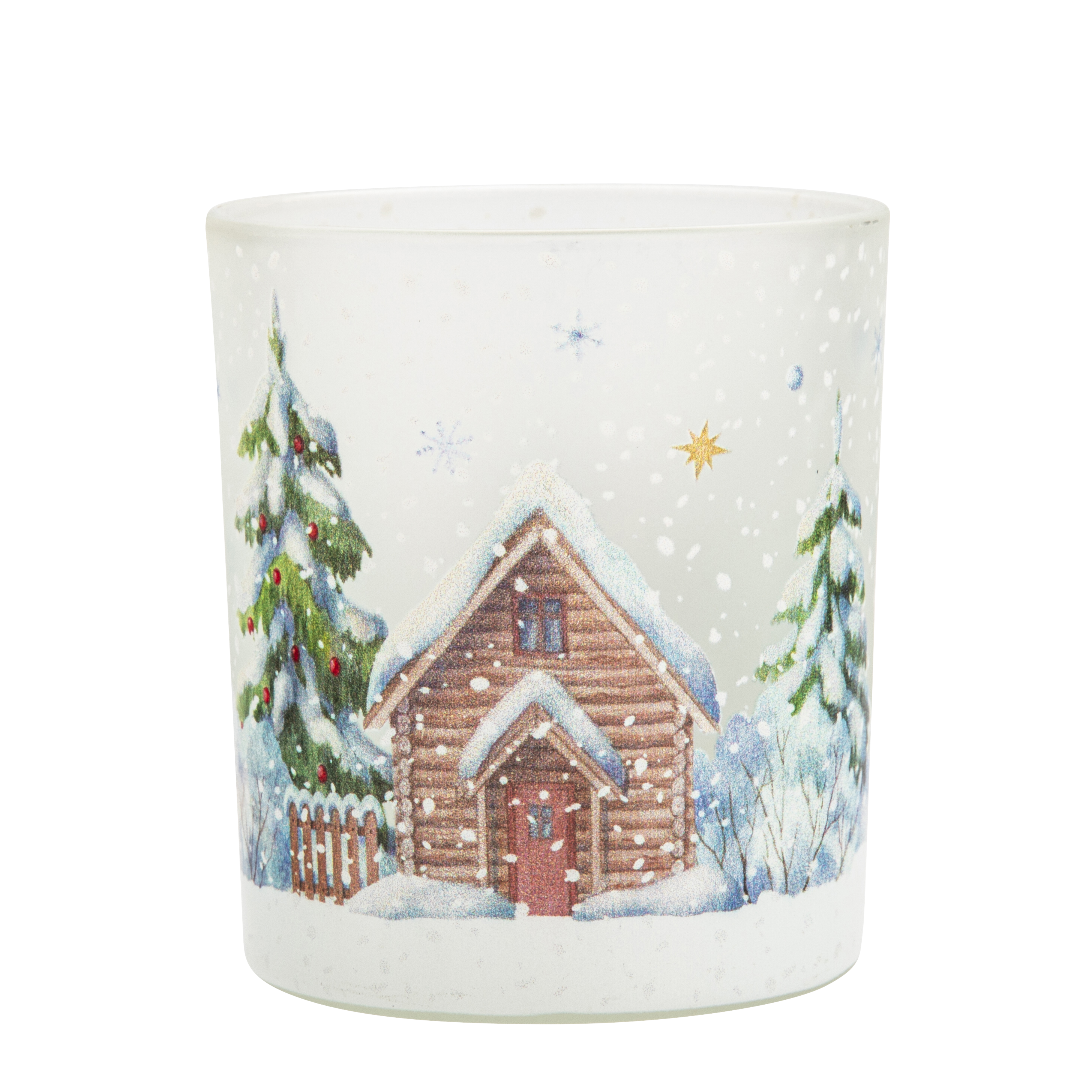 Świecznik szklany na tealight Świąteczny 9 x 10 cm biało-zielony