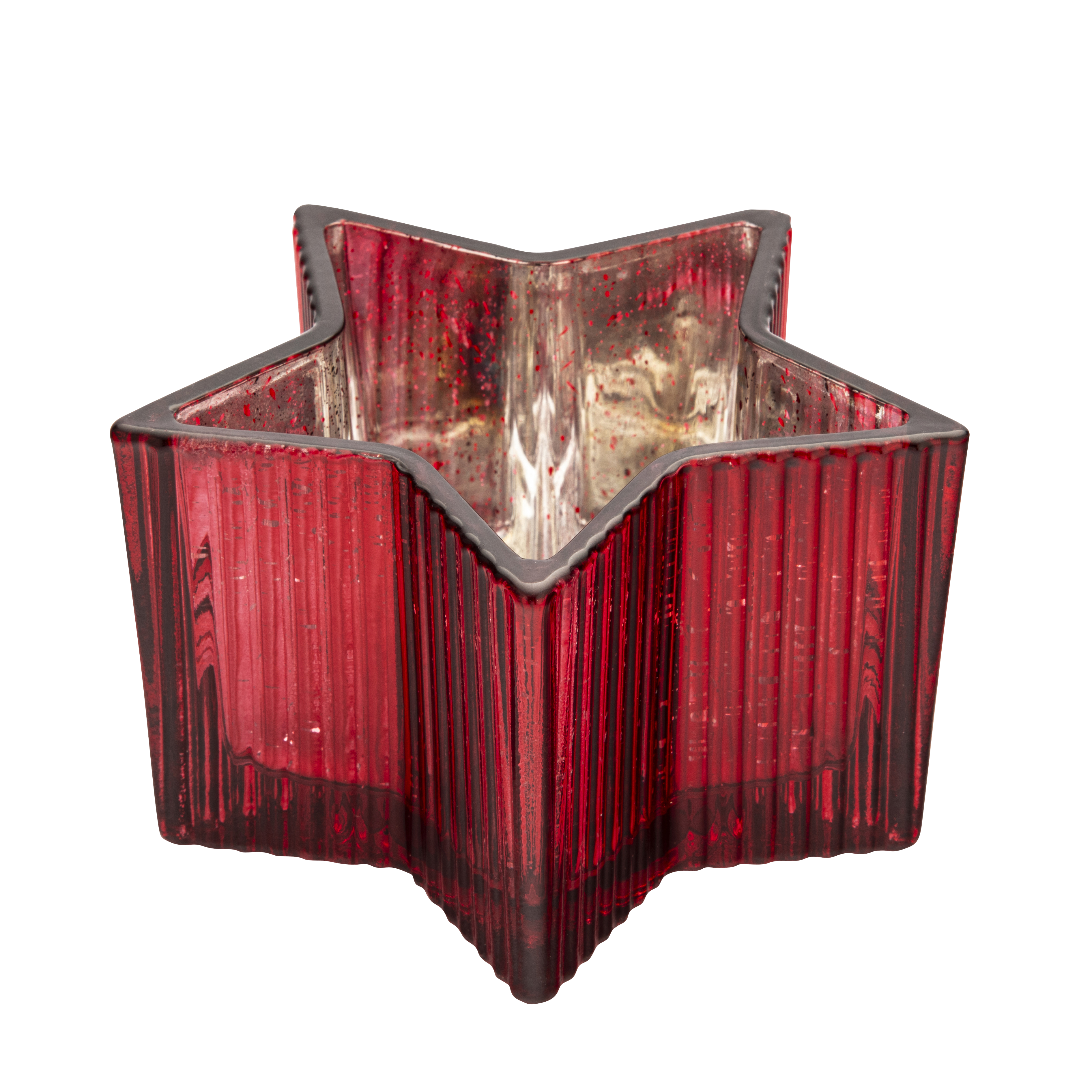 Świecznik szklany na tealight Gwiazdka 14 x 8 cm czerwony