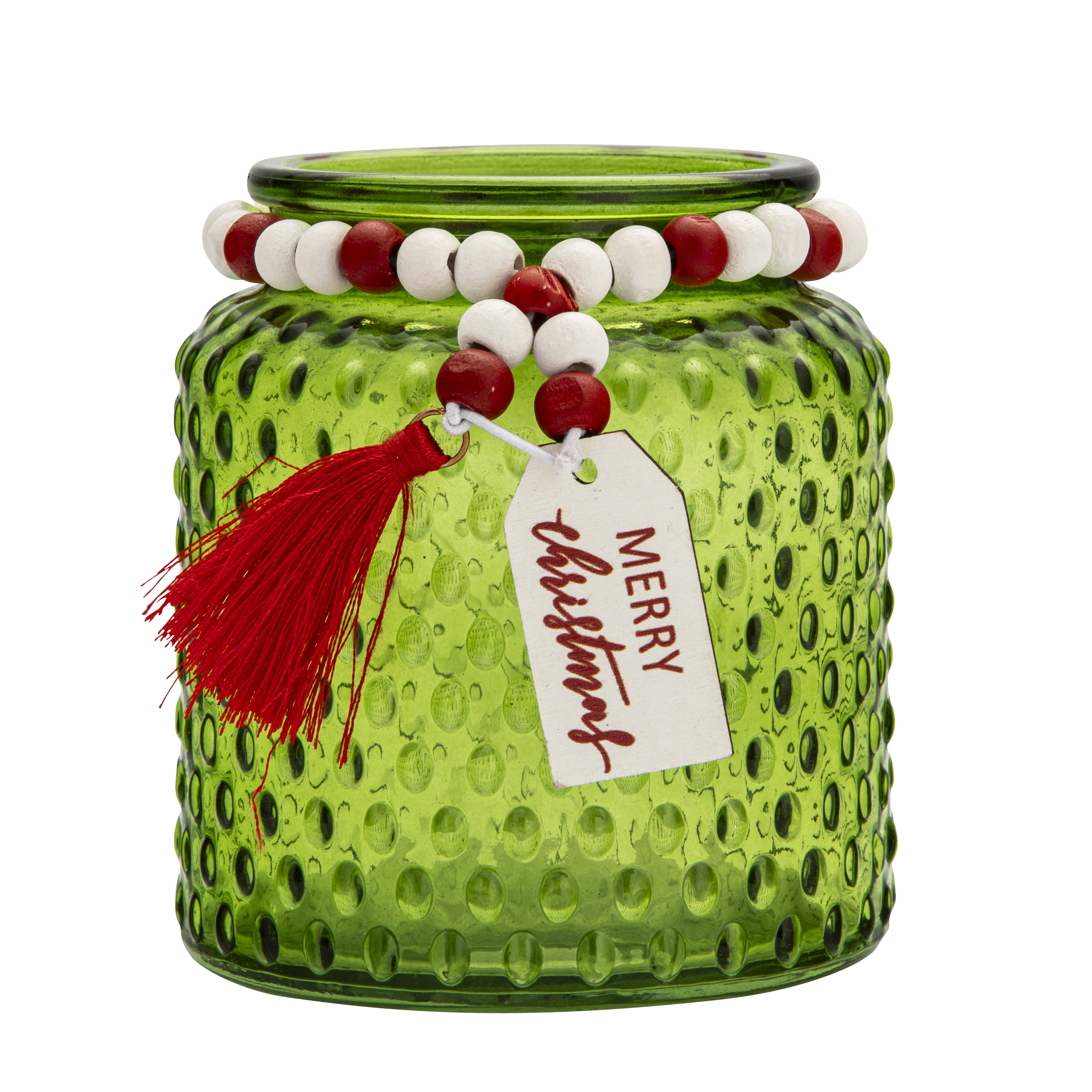 Świecznik szklany na tealight Merry Christmas 10 x 11 cm zielony