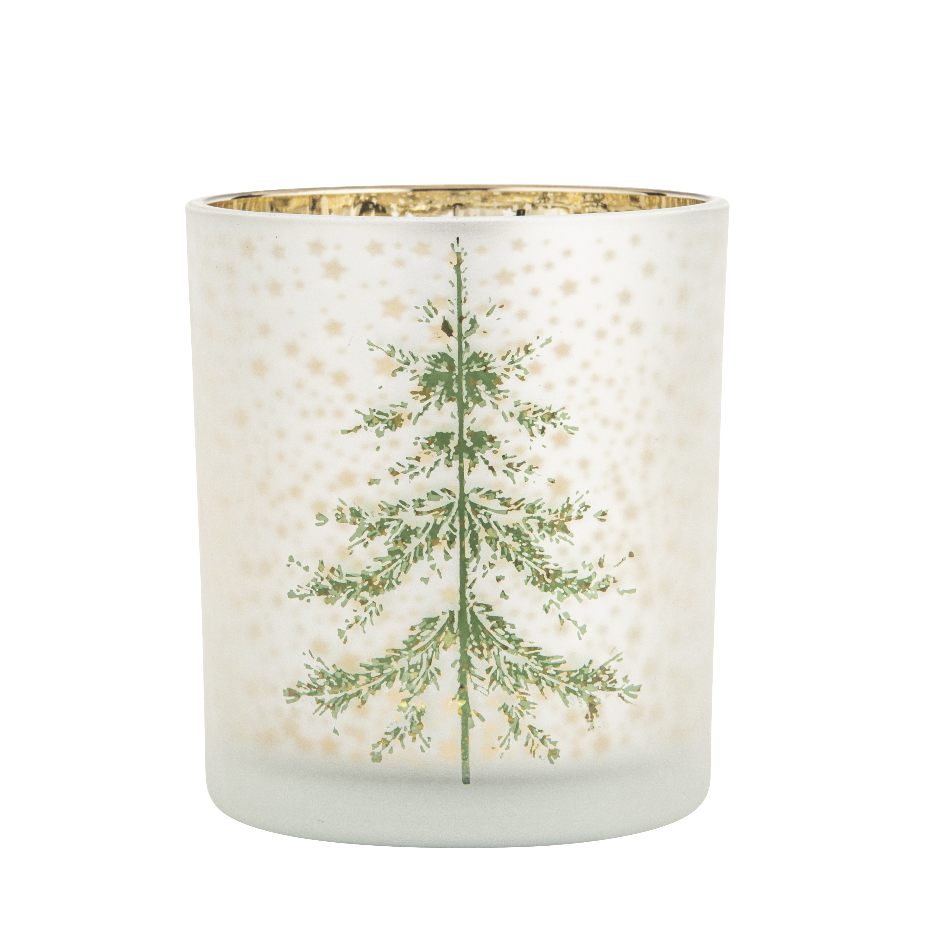 Świecznik szklany na tealight Choinka Zielona 7 x 8 cm biało-złoty