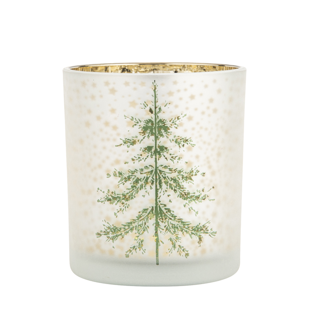 Świecznik szklany na tealight Choinka Zielona 7 x 8 cm biało-złoty