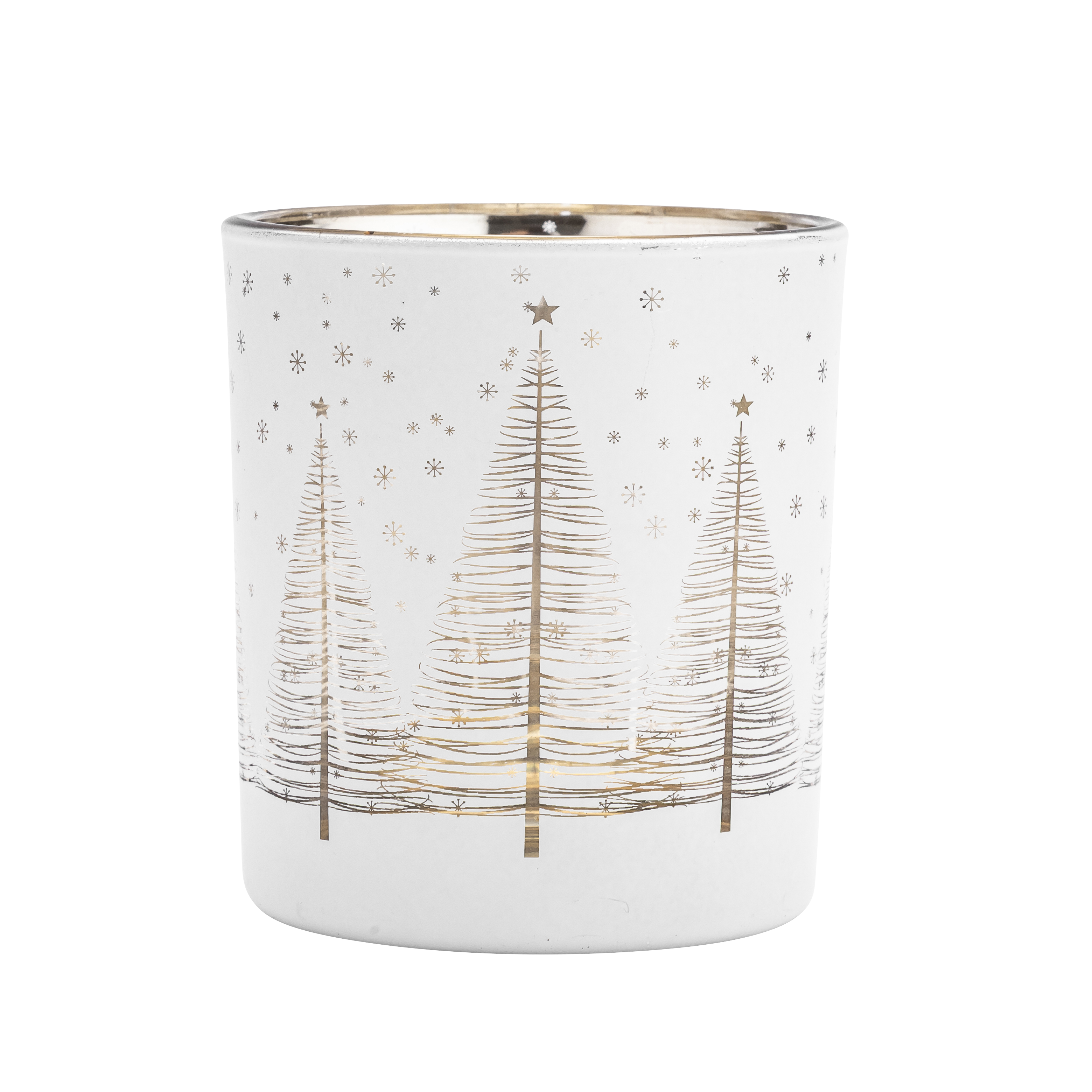 Świecznik szklany na tealight Choinki 7 x 8 cm biało-złoty