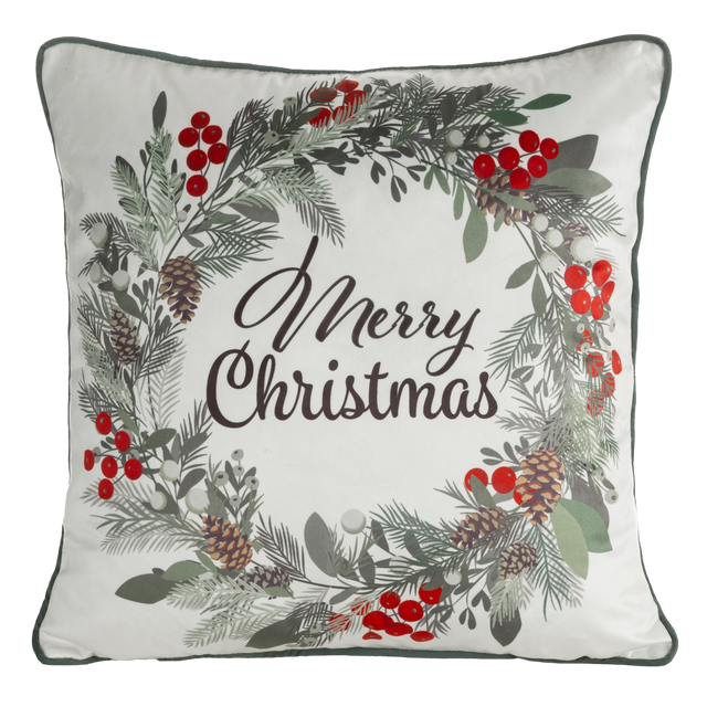 Poszewka na poduszkę świąteczna Wieniec zielono-czerwona 45 x 45 cm