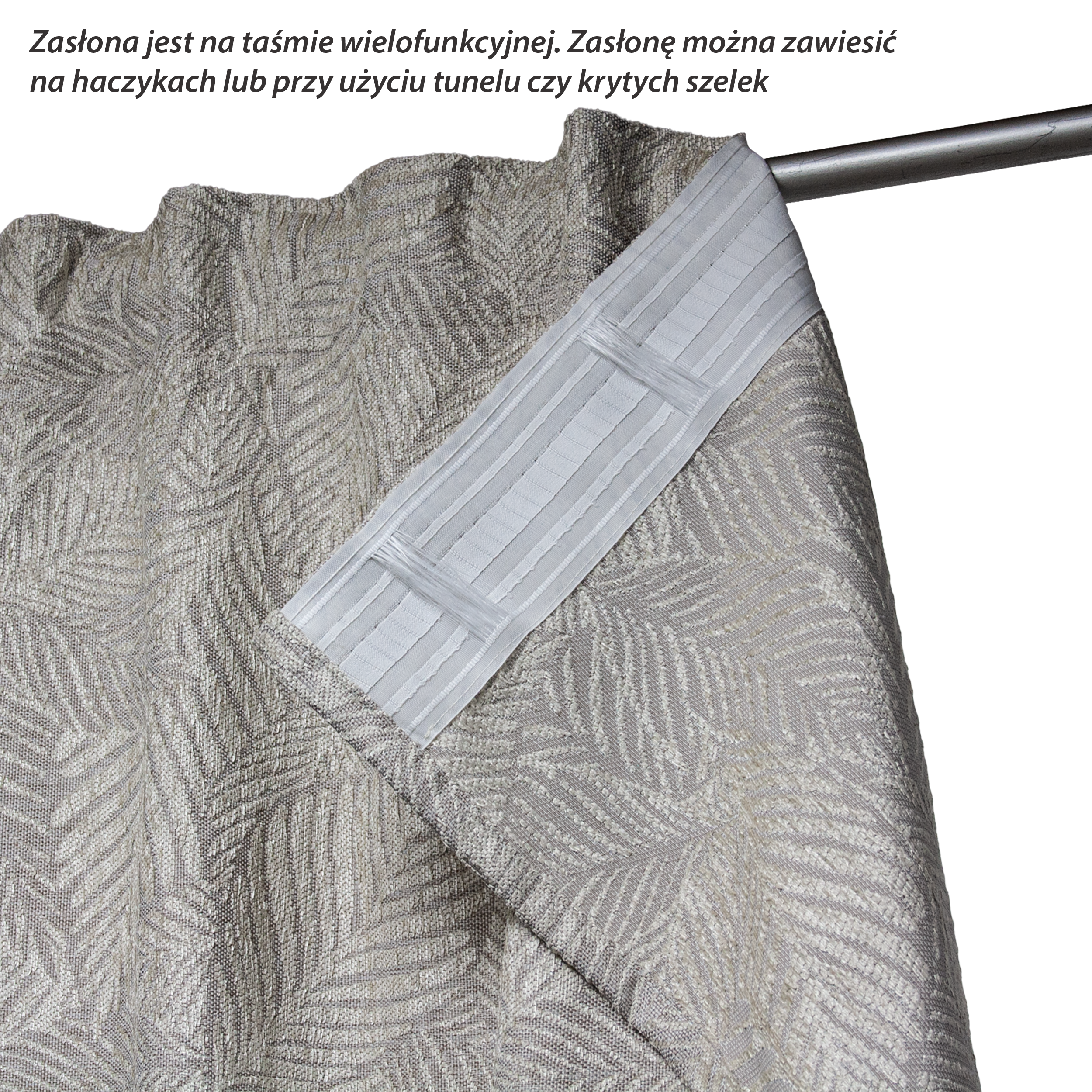 Zasłona żakardowa Leaves beżowa 140 x 280 cm na taśmie - 4