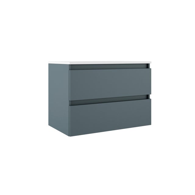 Mobile bagno sospeso con lavabo e organizer per cosmetici L 79.5 x H 55 x P 45 cm avio, bianco 2 cassetti per vasca centrale Trevi