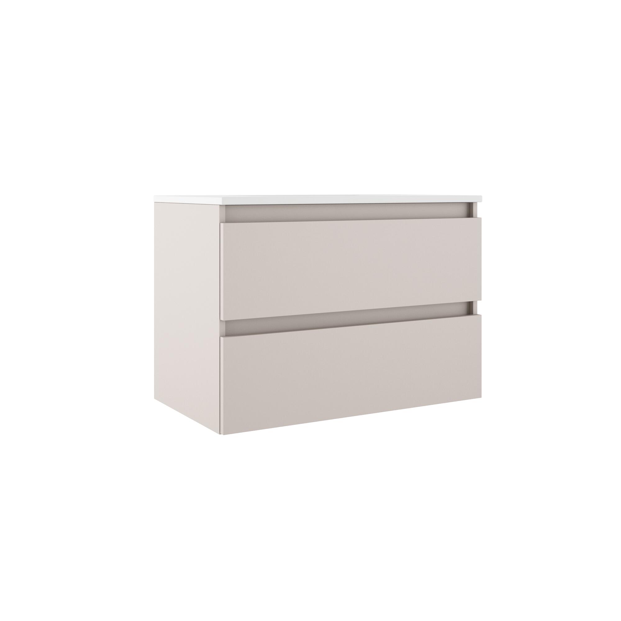 Mobile bagno sospeso con lavabo e organizer per cosmetici L 79.5 x H 55 x P 45 cm cotton, bianco 2 cassetti per vasca centrale Trevi - 2