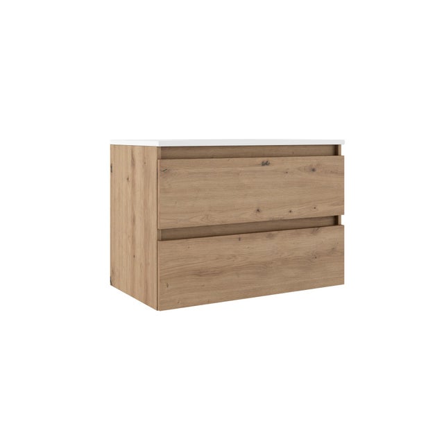Mobile bagno sospeso con lavabo e organizer per cosmetici L 79.5 x H 55 x P 45 cm Roble Costa, rovere 2 cassetti per vasca centrale Trevi