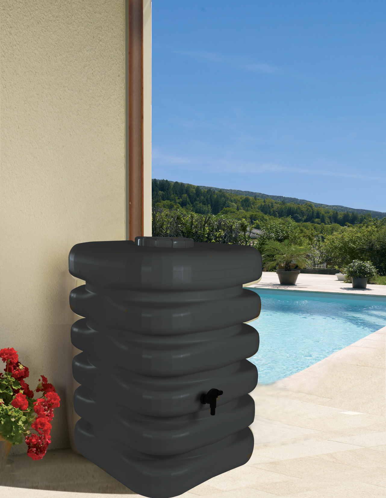 Récupérateur d'eau BELLI rectangulaire anthracite, 350 l - 2