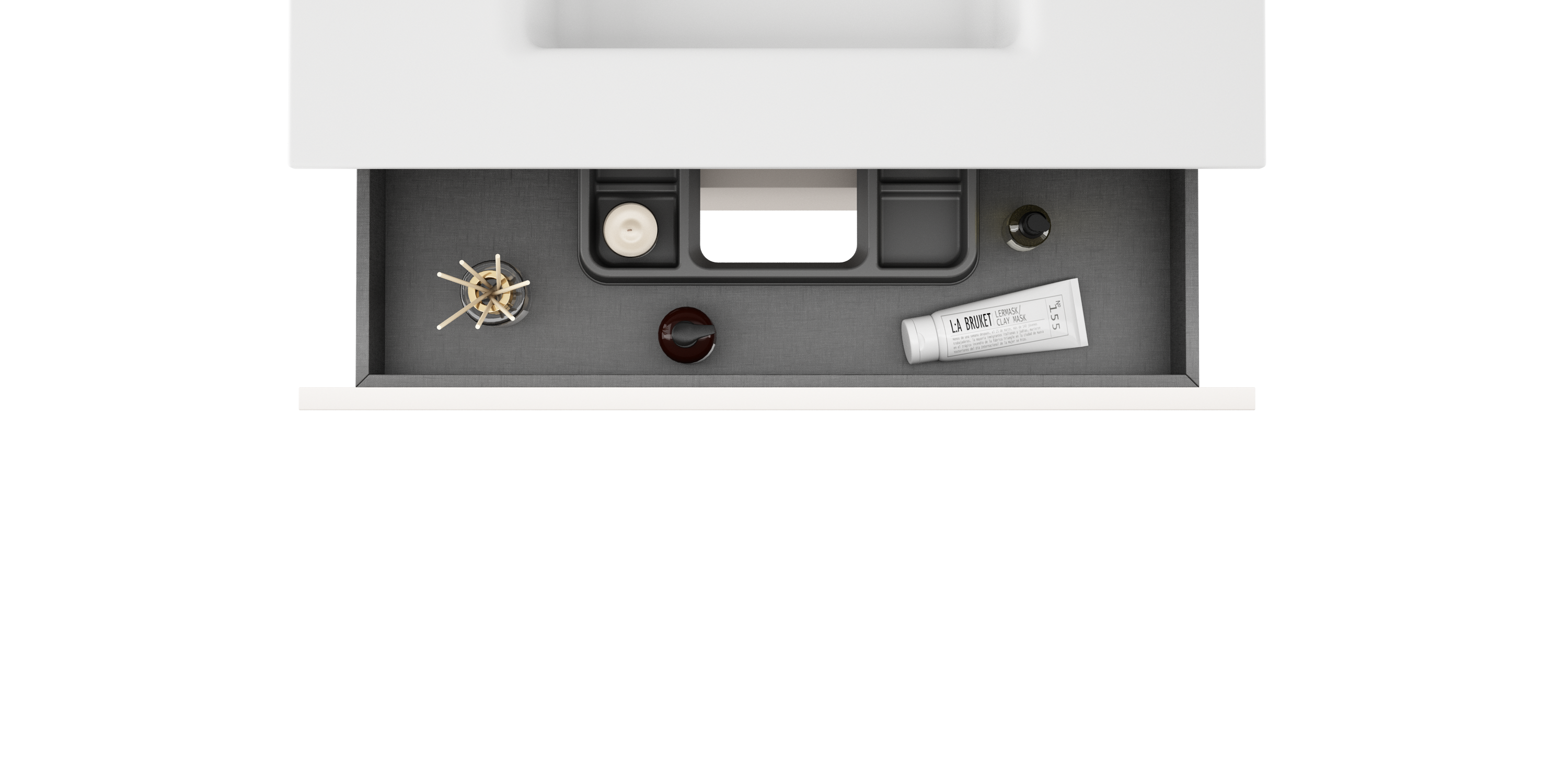 Mobile bagno sospeso con lavabo e organizer per cosmetici L 79.5 x H 55 x P 45 cm cotton, bianco 2 cassetti per vasca centrale Trevi - 3