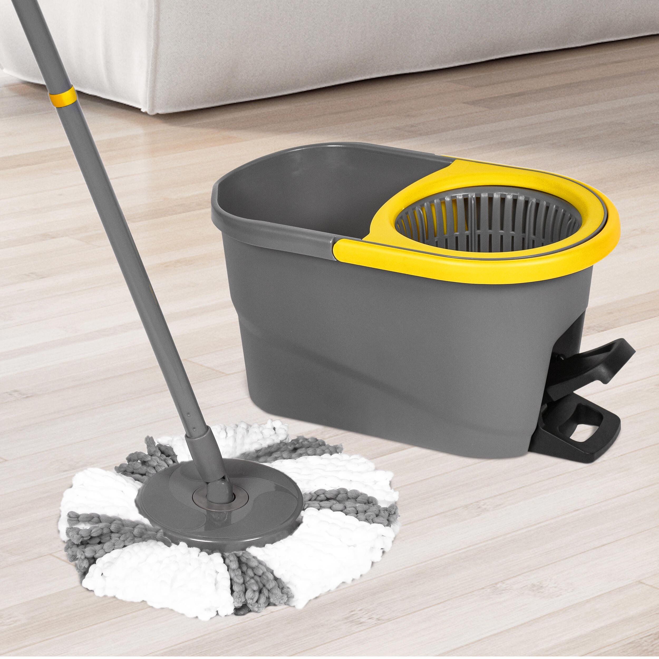 Set mocio e secchio, mocio piatto in microfibra per umido e asciutto, con manico in acciaio inox, secchio a doppia camera, adatto per tutti i paviment | Leroy Merlin