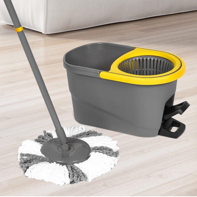 Set mocio e secchio, mocio piatto in microfibra per umido e asciutto, con manico in acciaio inox, secchio a doppia camera, adatto per tutti i paviment | Leroy Merlin Set mocio e secchio, mocio piatto in microfibra per umido e asciutto, con manico in acciaio inox, secchio a doppia camera, adatto per tutti i paviment | Leroy Merlin