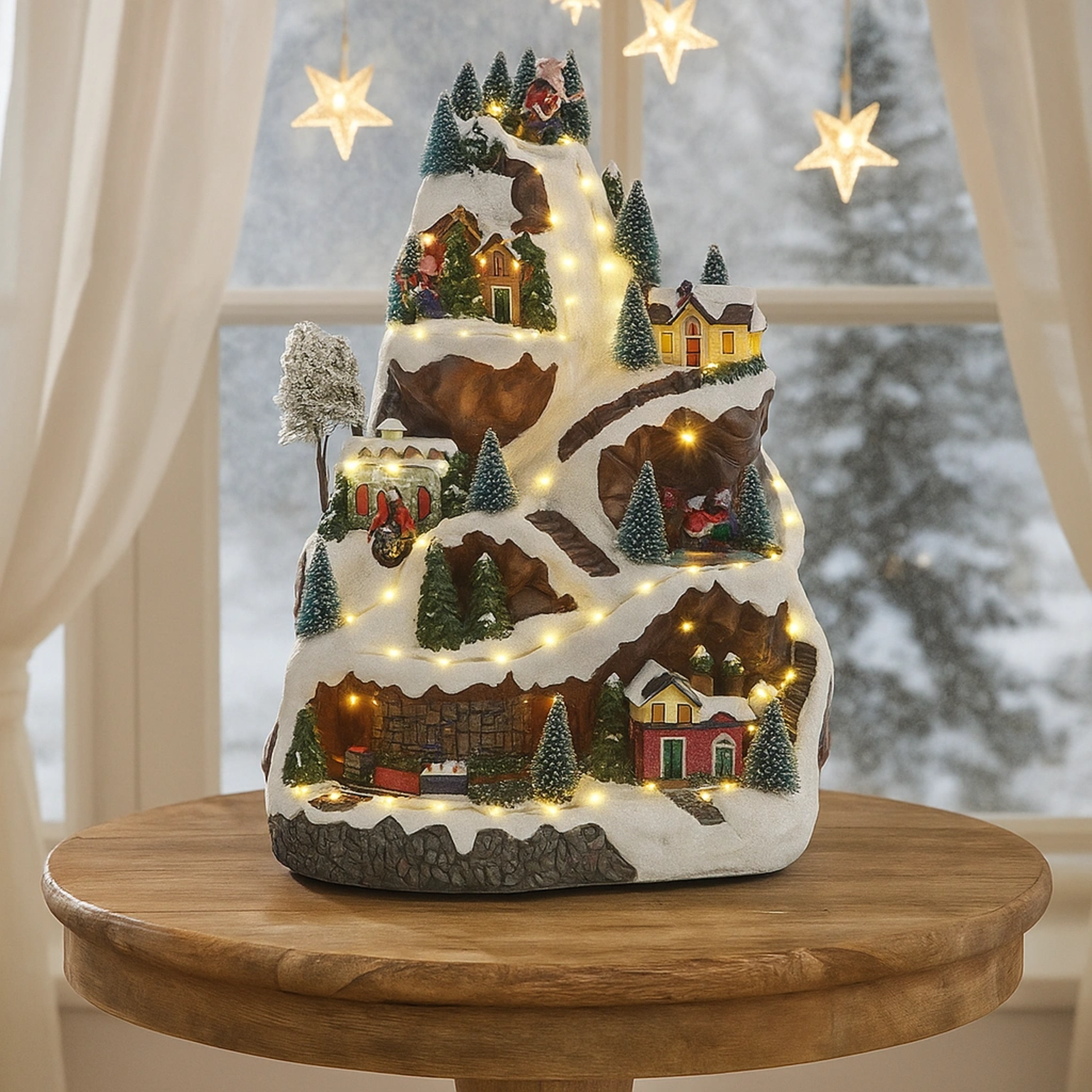 Ciudad animada de Navidad de resina multicolor con iluminación LED 41x57x41 cm - 2