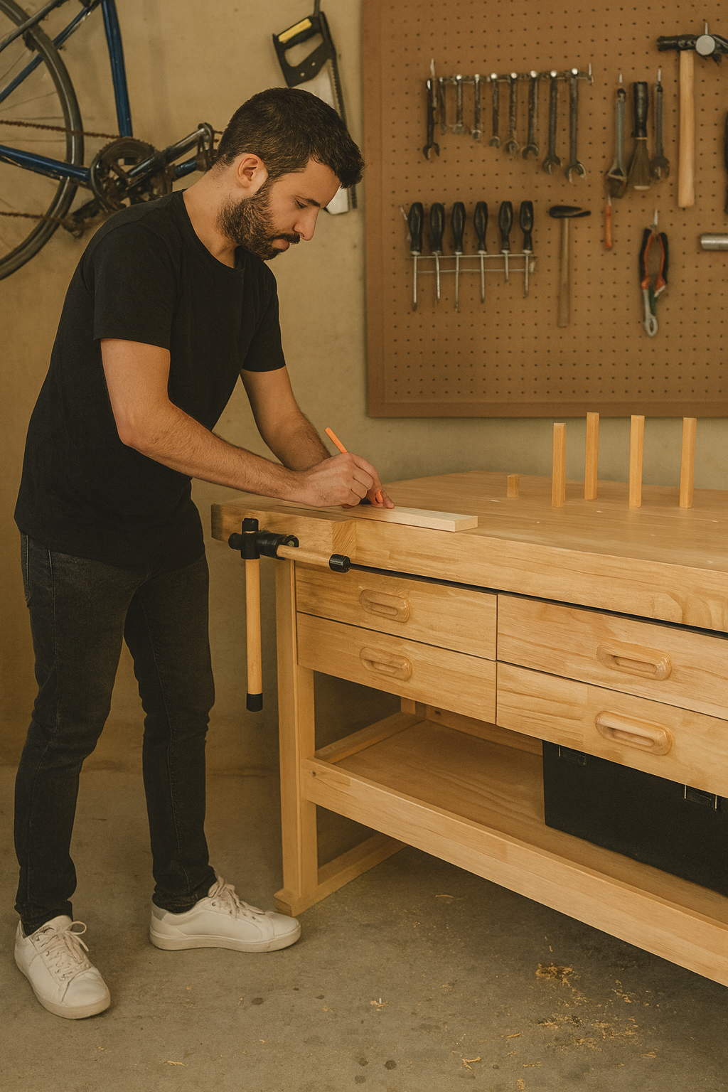 Etabli en bois, 4 tiroirs, 152cm, etab1520, DOMAC - 2