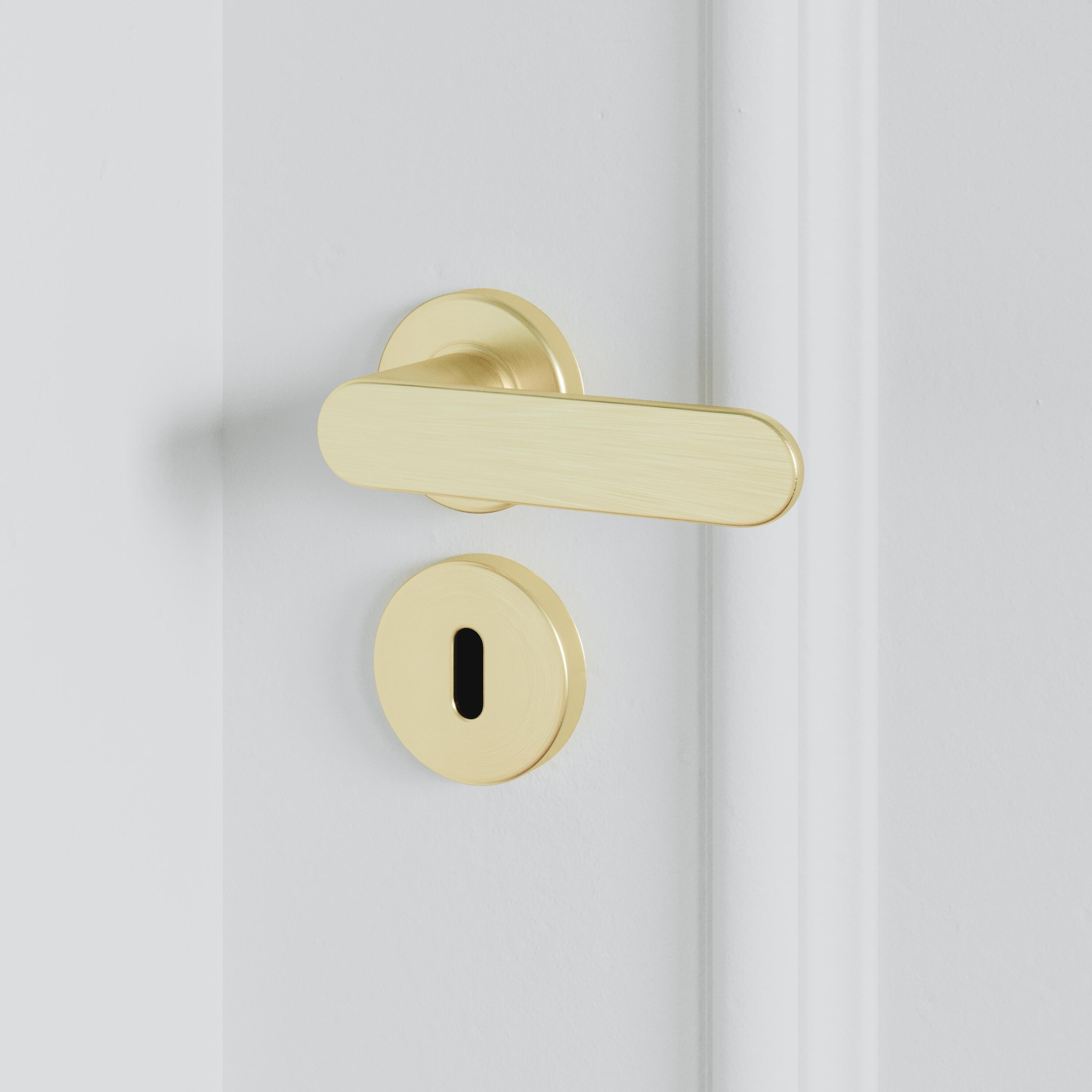 Puxador de porta com entrada de chave alumínio latão escovado dourado Inspire Java - 4