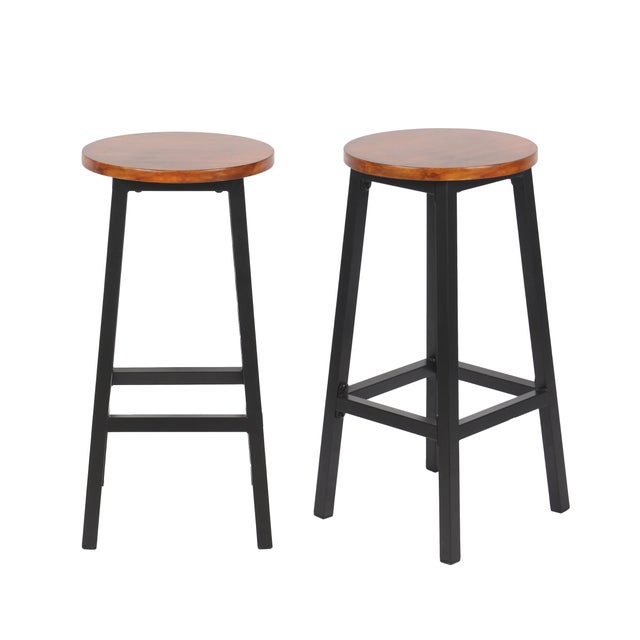 Lot de 2 tabourets de bar Ruda en bois noir et bois