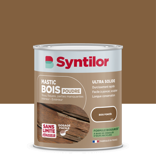 Mastic Bois biosourcé en poudre SYNTILOR bois foncé 500 g