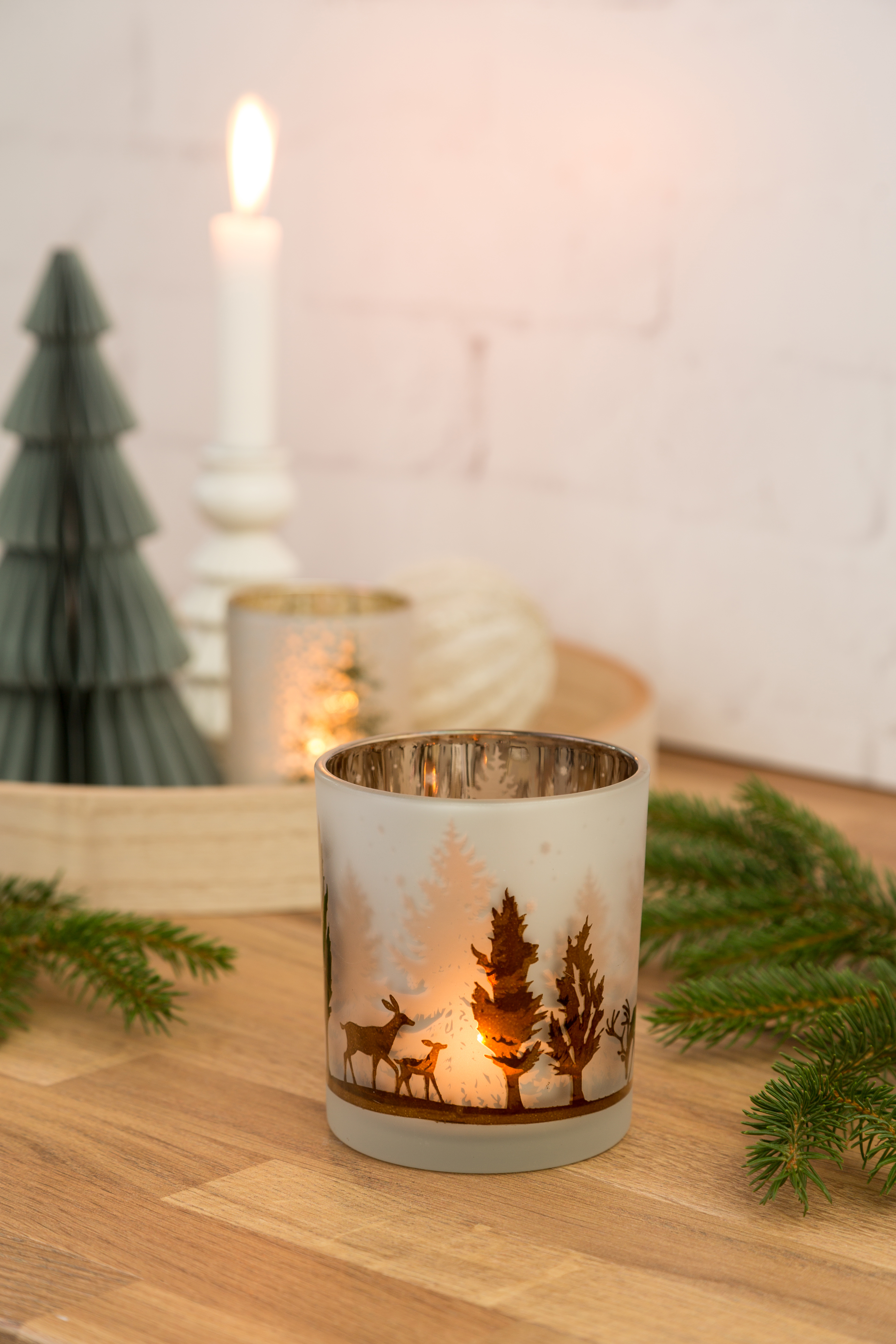 Świecznik szklany na tealight Las 9 x 10 cm szroniony - 2