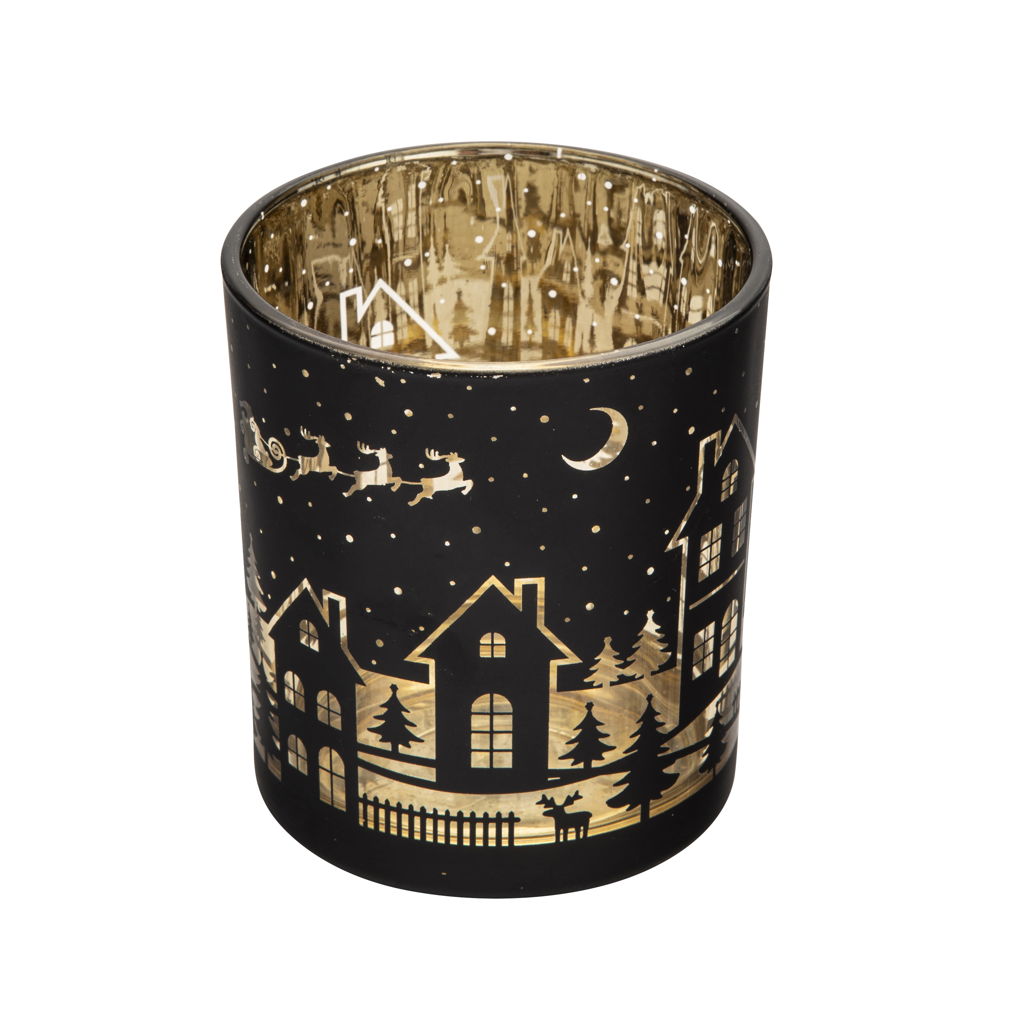 Świecznik szklany na tealight Świąteczny 9 x 10 cm czarno-złoty - 3