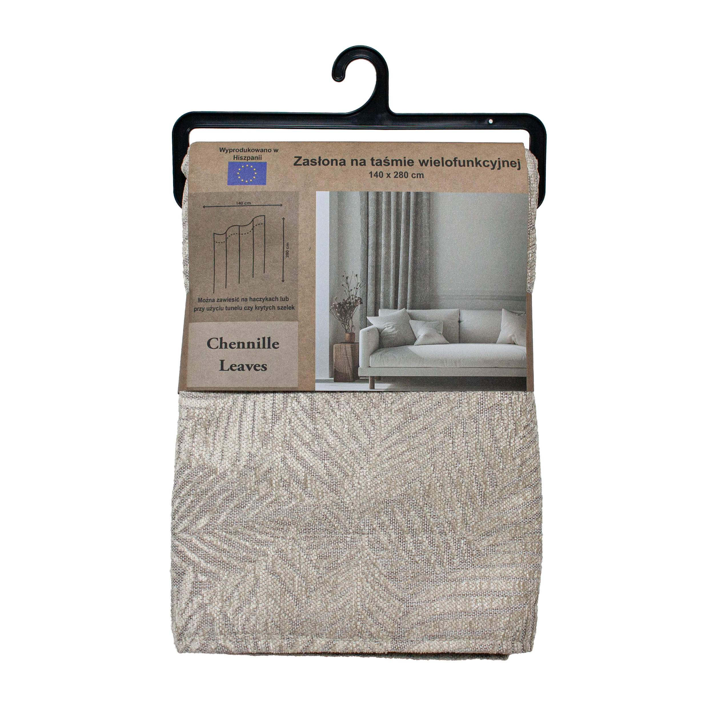Zasłona żakardowa Leaves beżowa 140 x 280 cm na taśmie - 8