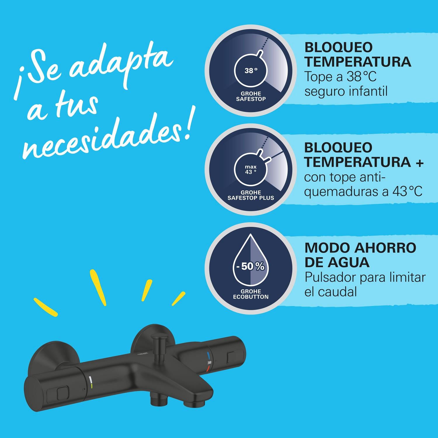 Grifo de bañera termostático GROHE Start Negro Mate negro mate Antical Latón - 5