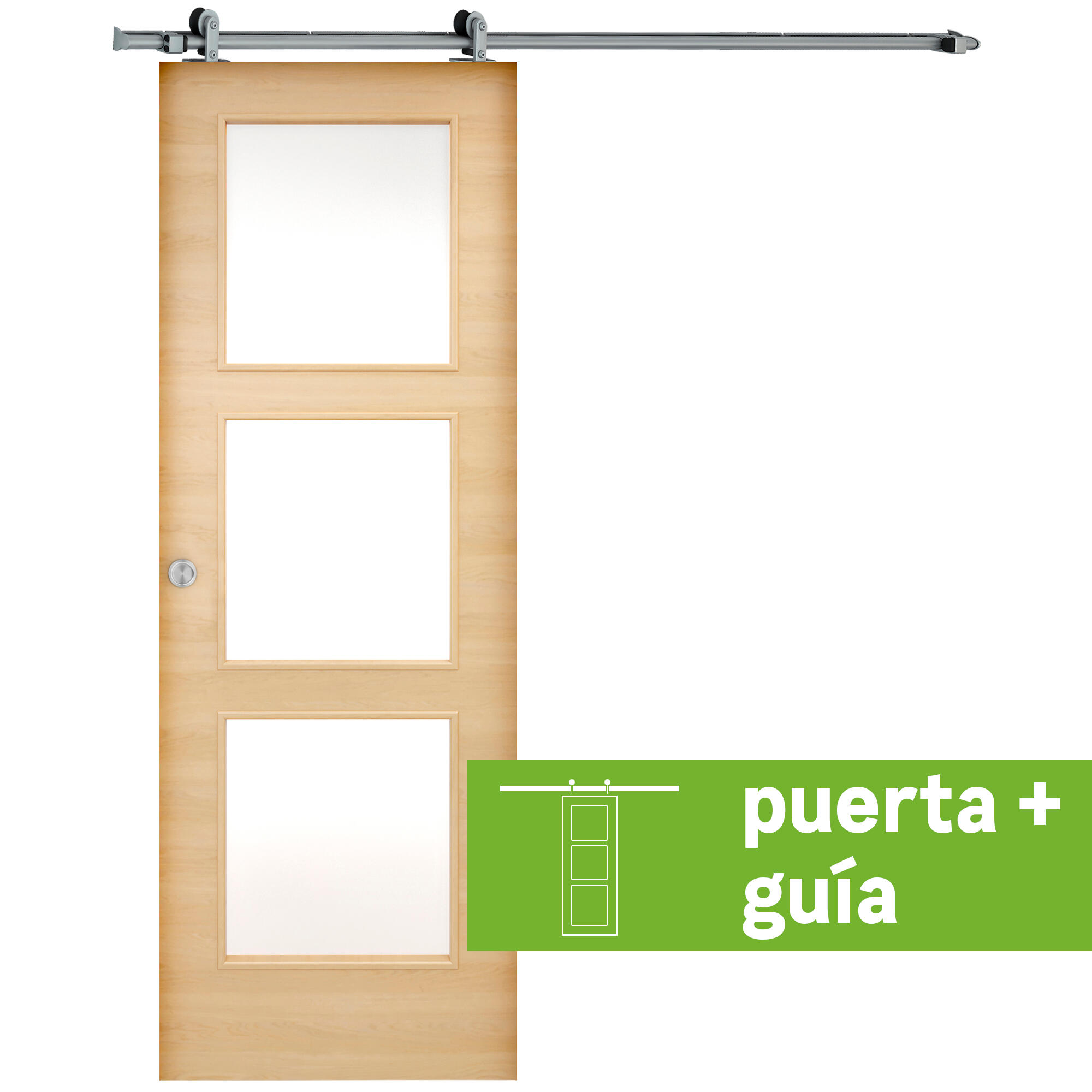 Pack puerta interior corredera cristal oslo roble miel line 62.5cm + guía