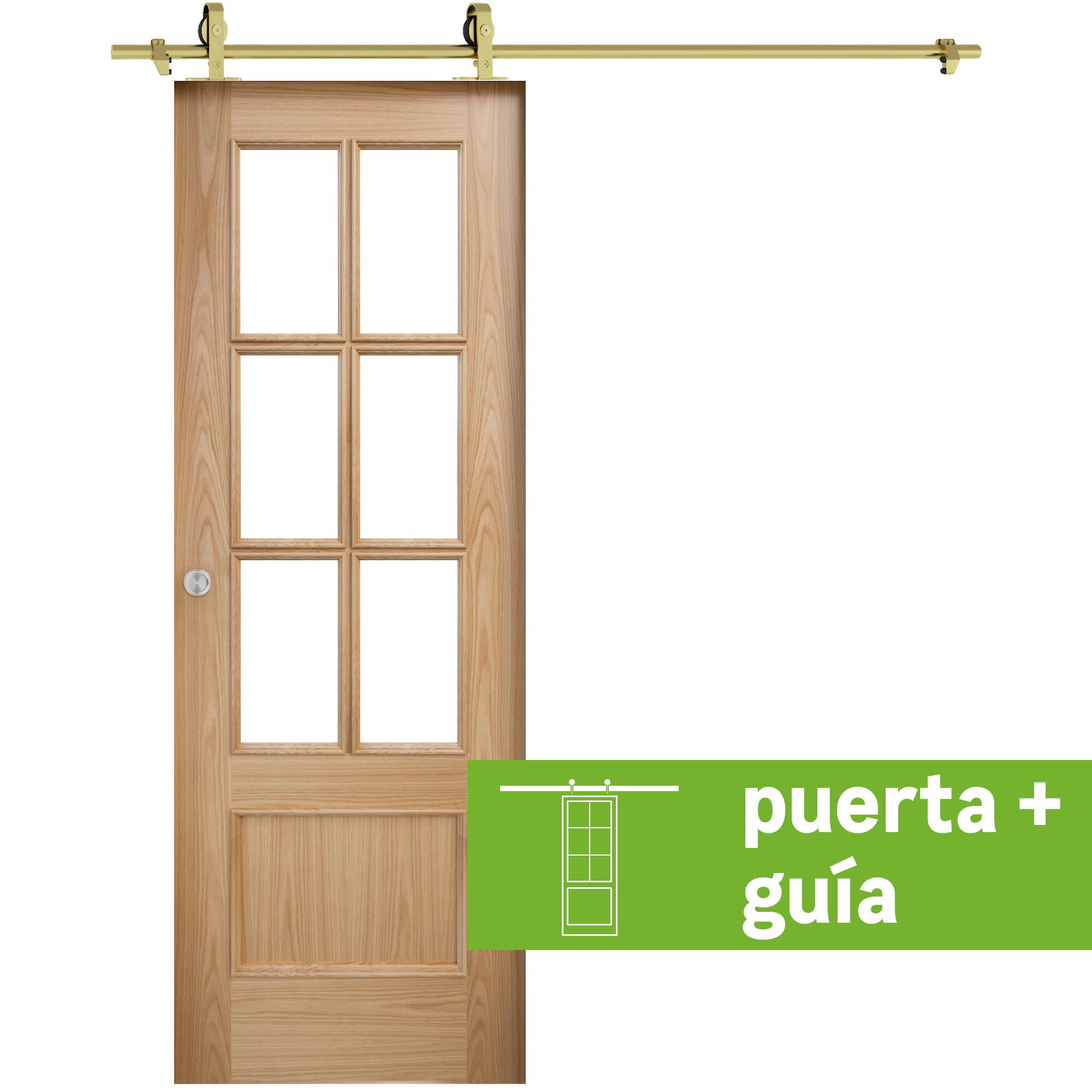 Pack puerta interior corredera cristal atenas roble line plus 72.5cm + guía