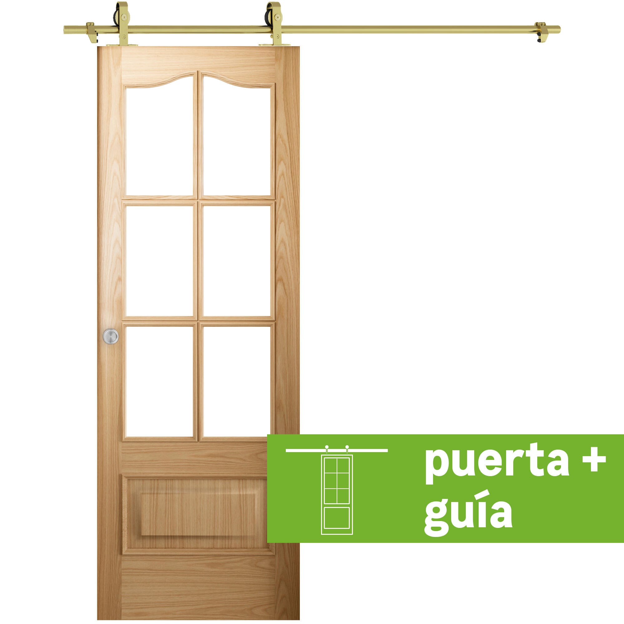 Pack puerta interior corredera cristal roma roble line plus 82.5cm + guía