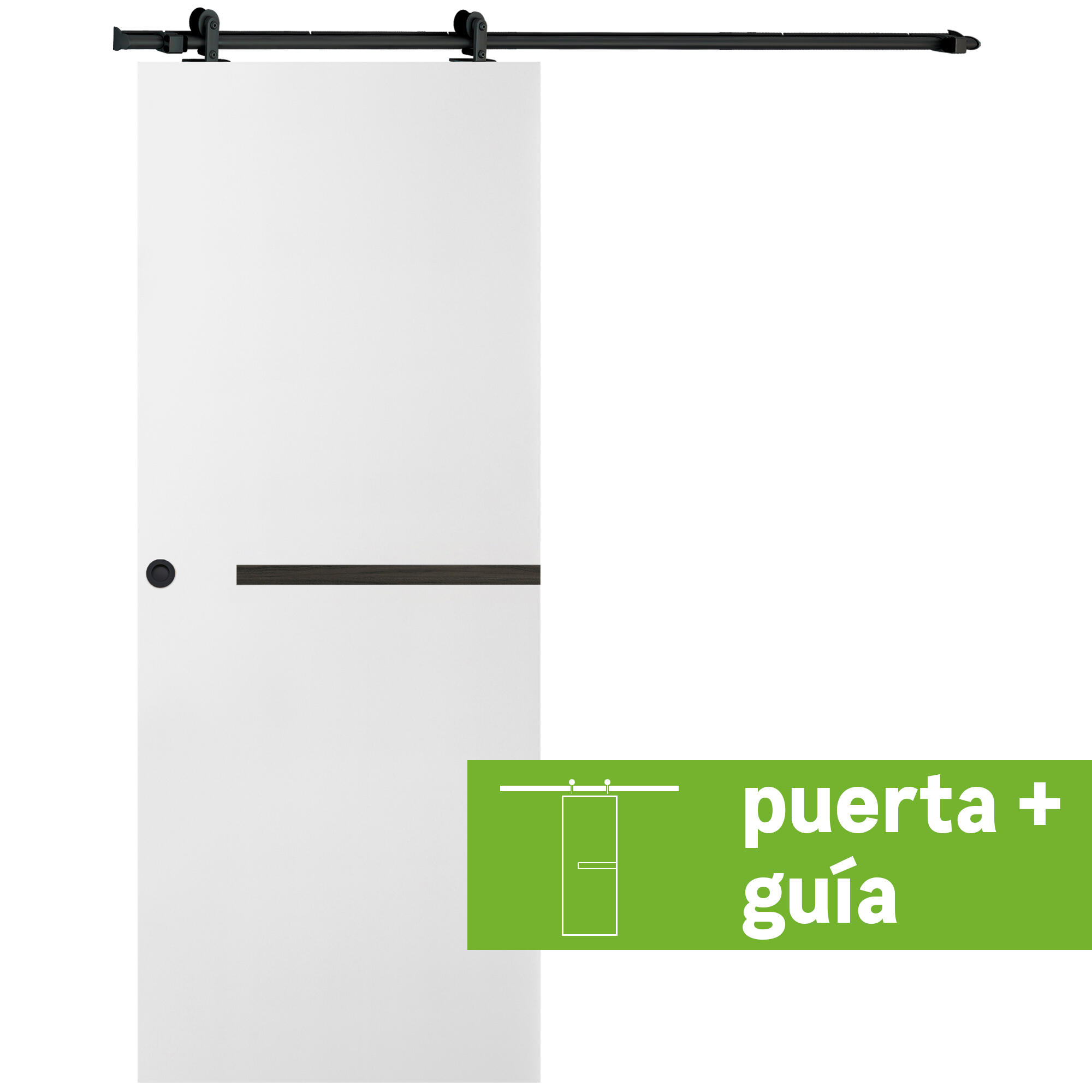 Pack puerta de interior corredera ciega maciza line denver carbon blanco acabado lacado con uñero anchura 62,5cm +guia corredera